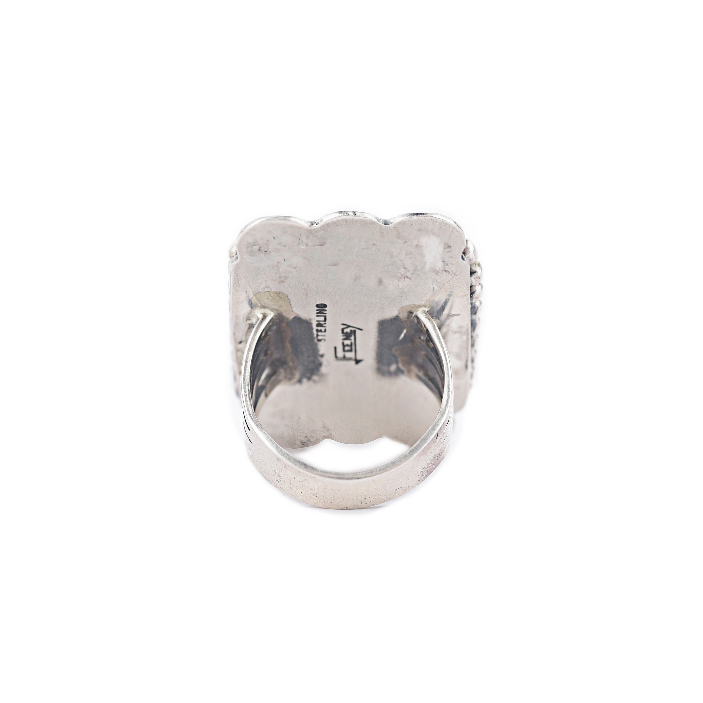 Sterling silver and blue turquoise signet ring from artisan Leo Feeney. Made in USA.