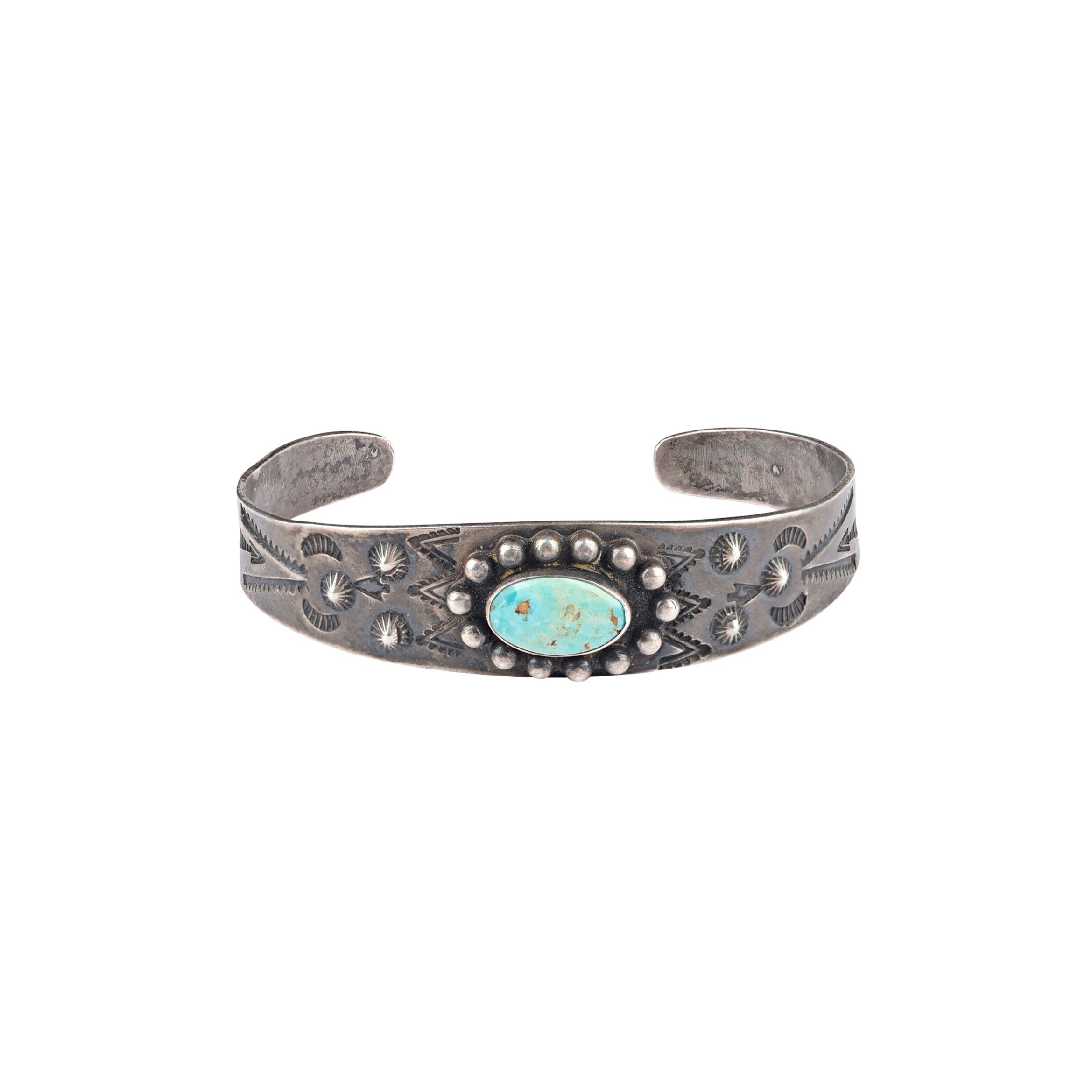 Vintage Turquoise Arrow Stamped Cuff, c. 1940's