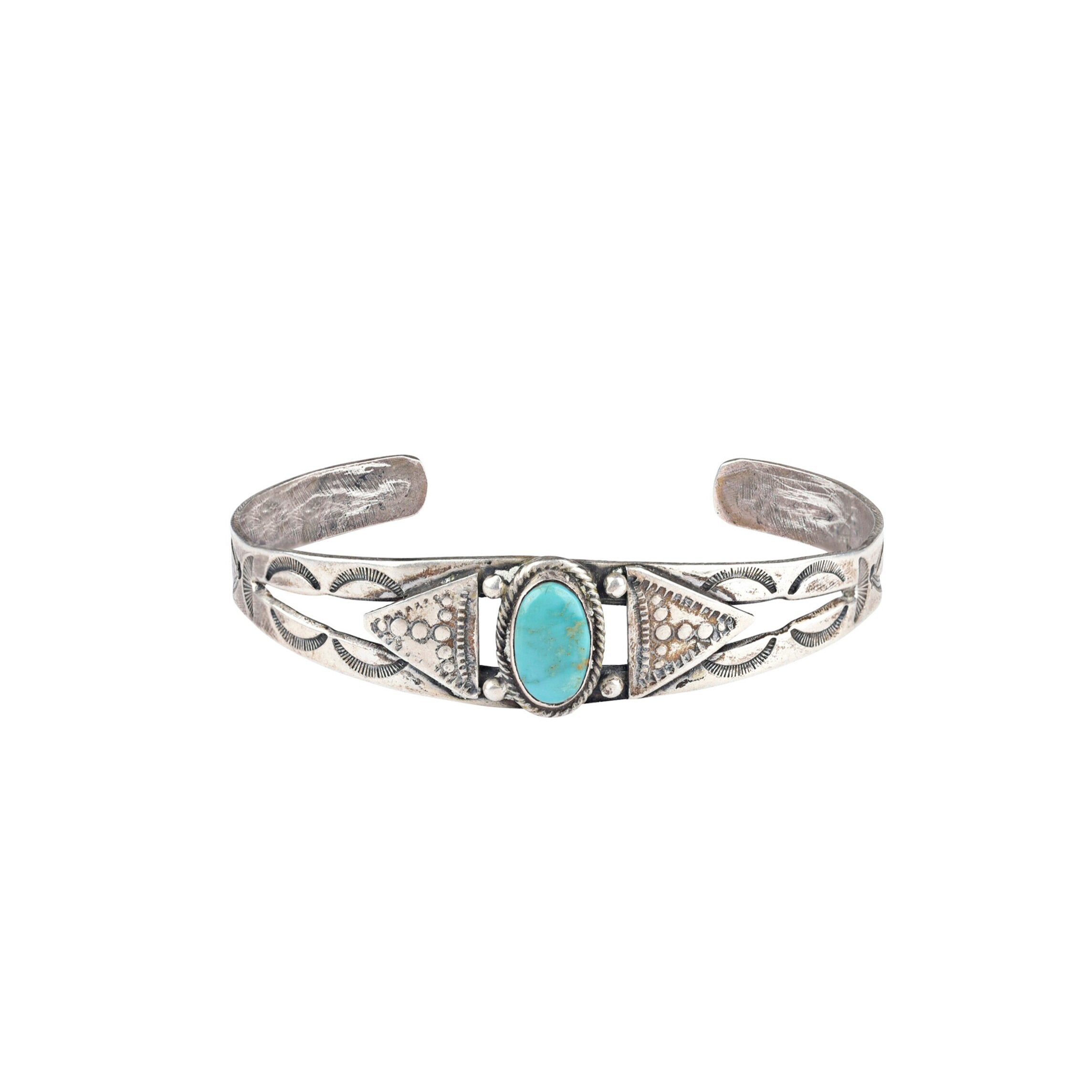 Vintage Navajo Turquoise Stamped Silver Cuff, c. 1940's