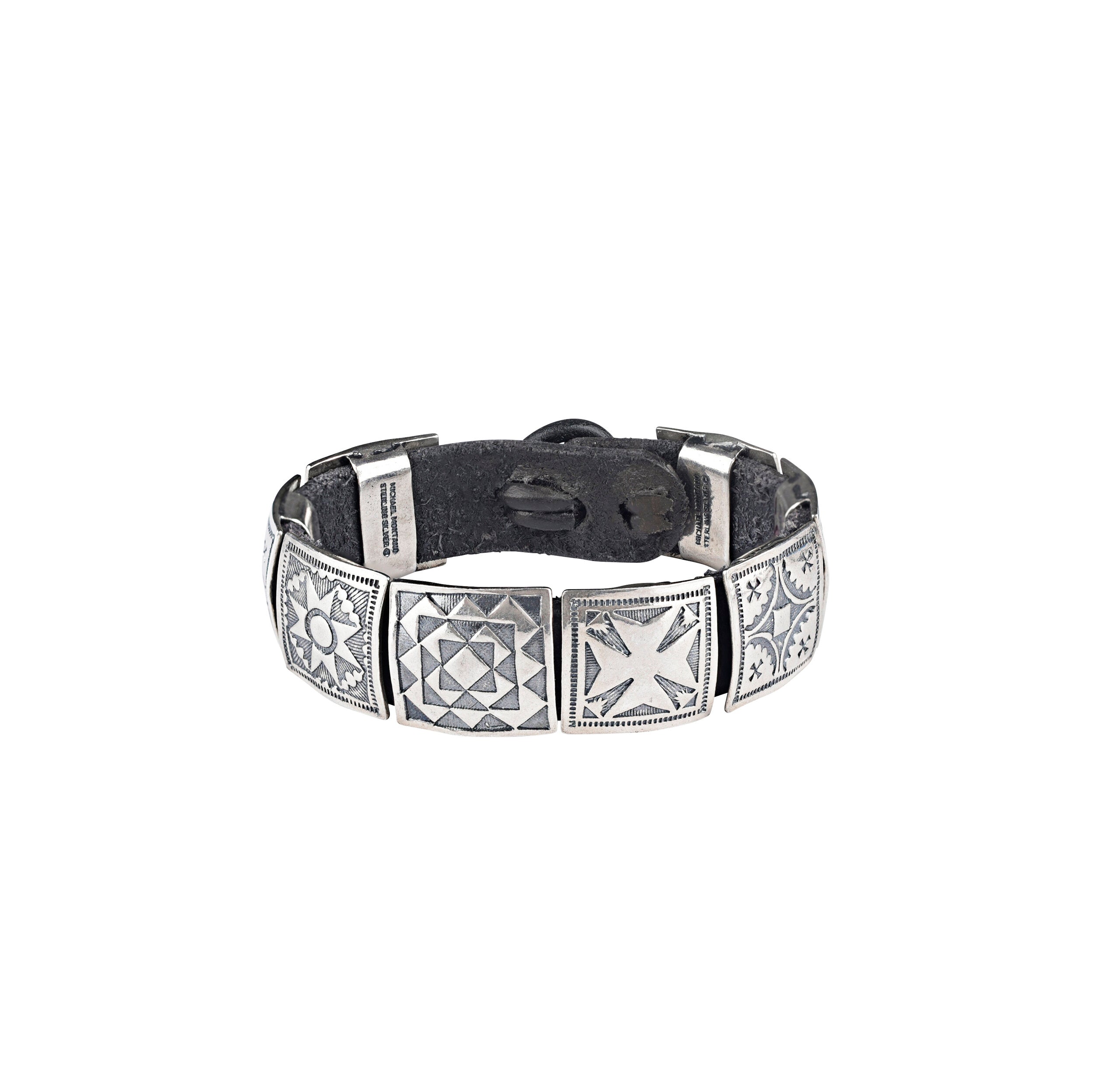 Rick Montano Stamped Silver Bracelet on Leather
