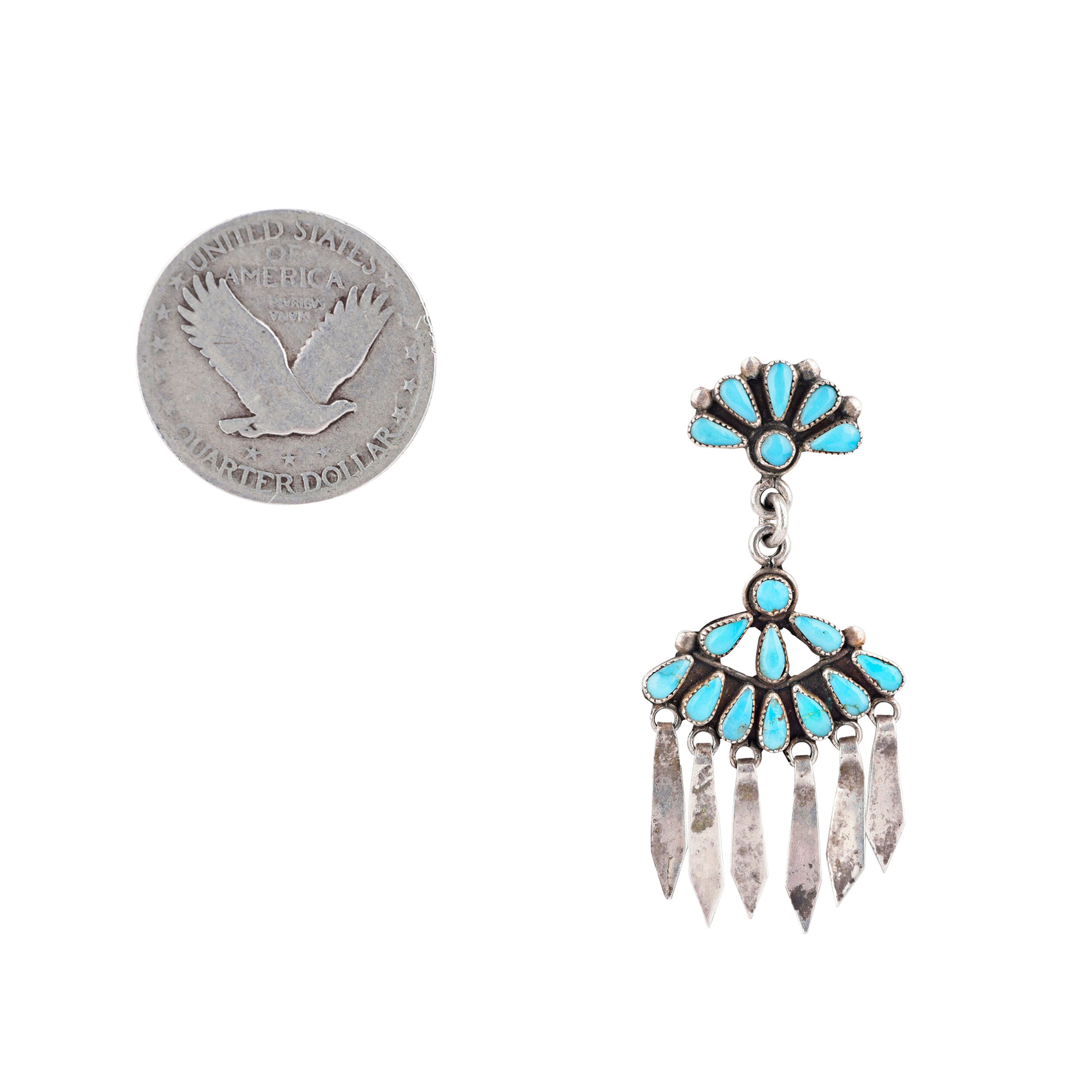 Vintage Zuni Petit Point Fan Tassle Earrings, c. 1950's