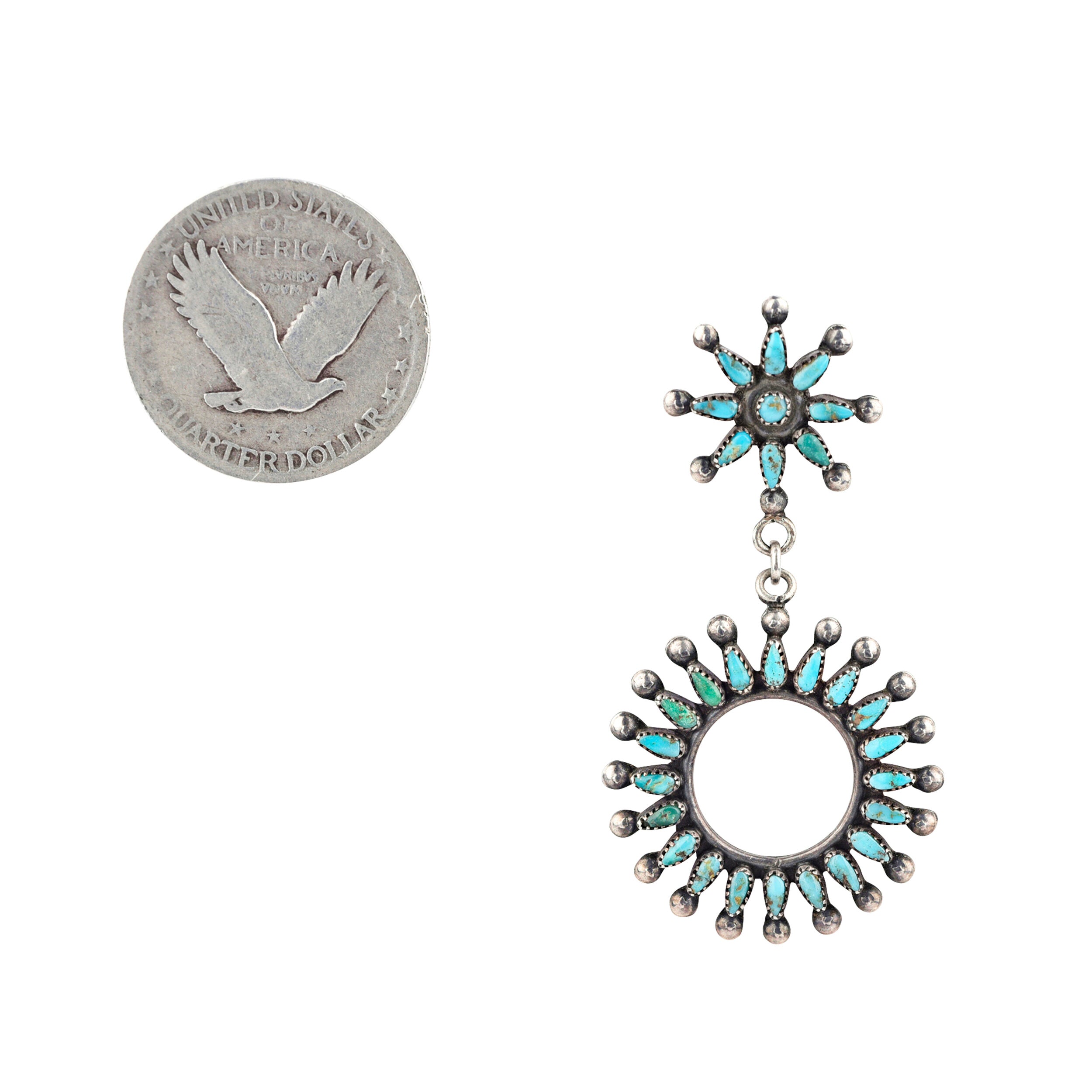 Vintage Zuni Star Circle Turquoise Earrings, c. 1940's