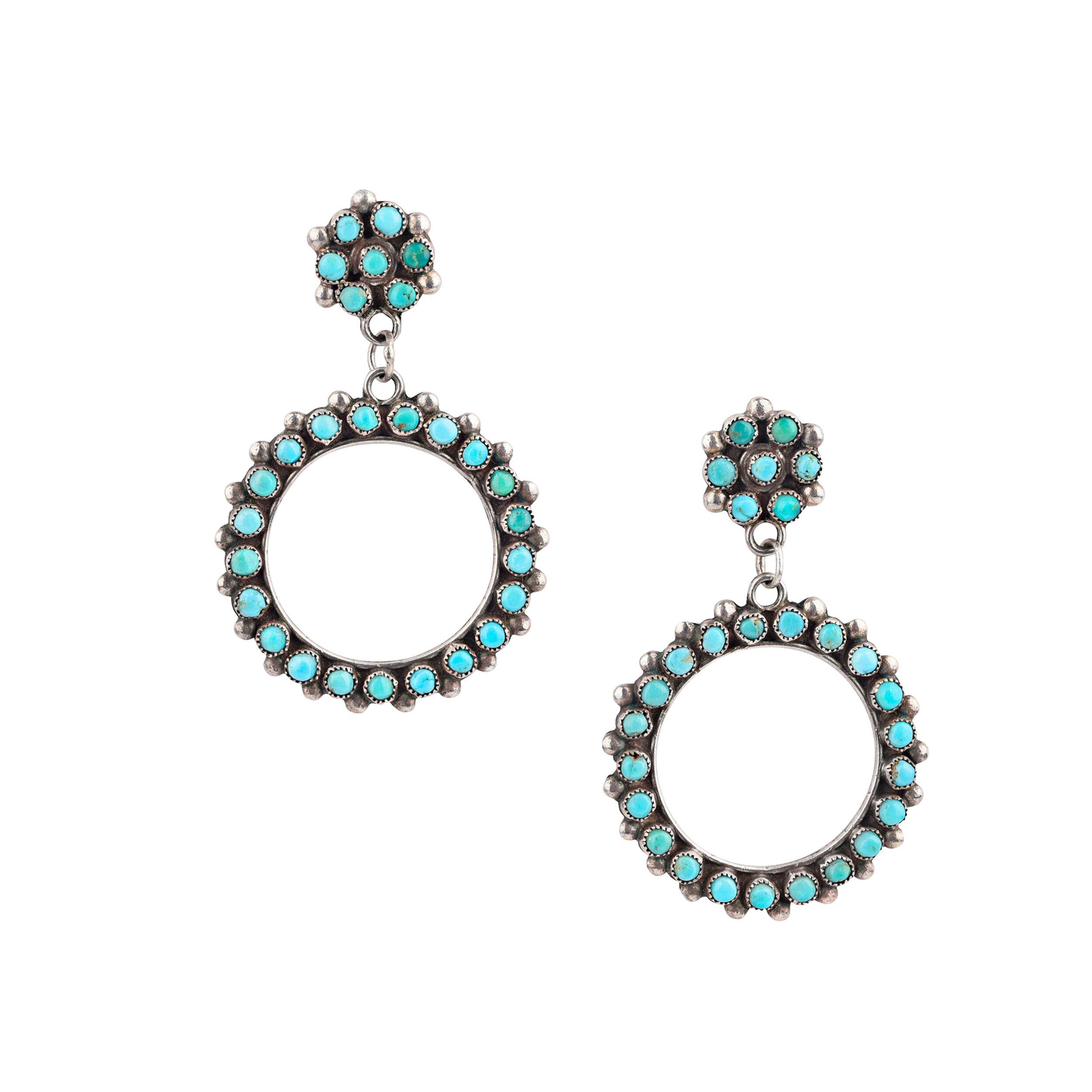Vintage Turquoise Speckle Circle Earrings, c. 1940's