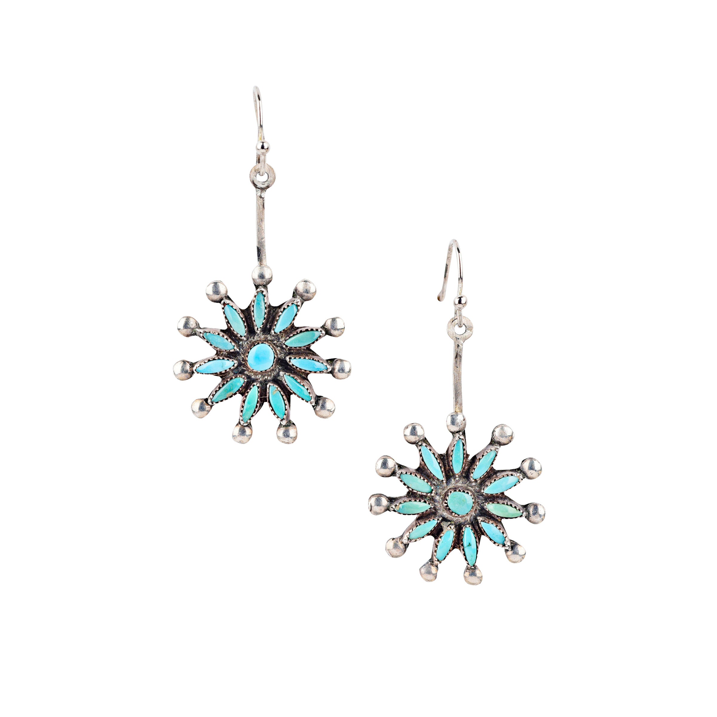 Vintage Zuni Cluster Turquoise Earrings, c 1950's