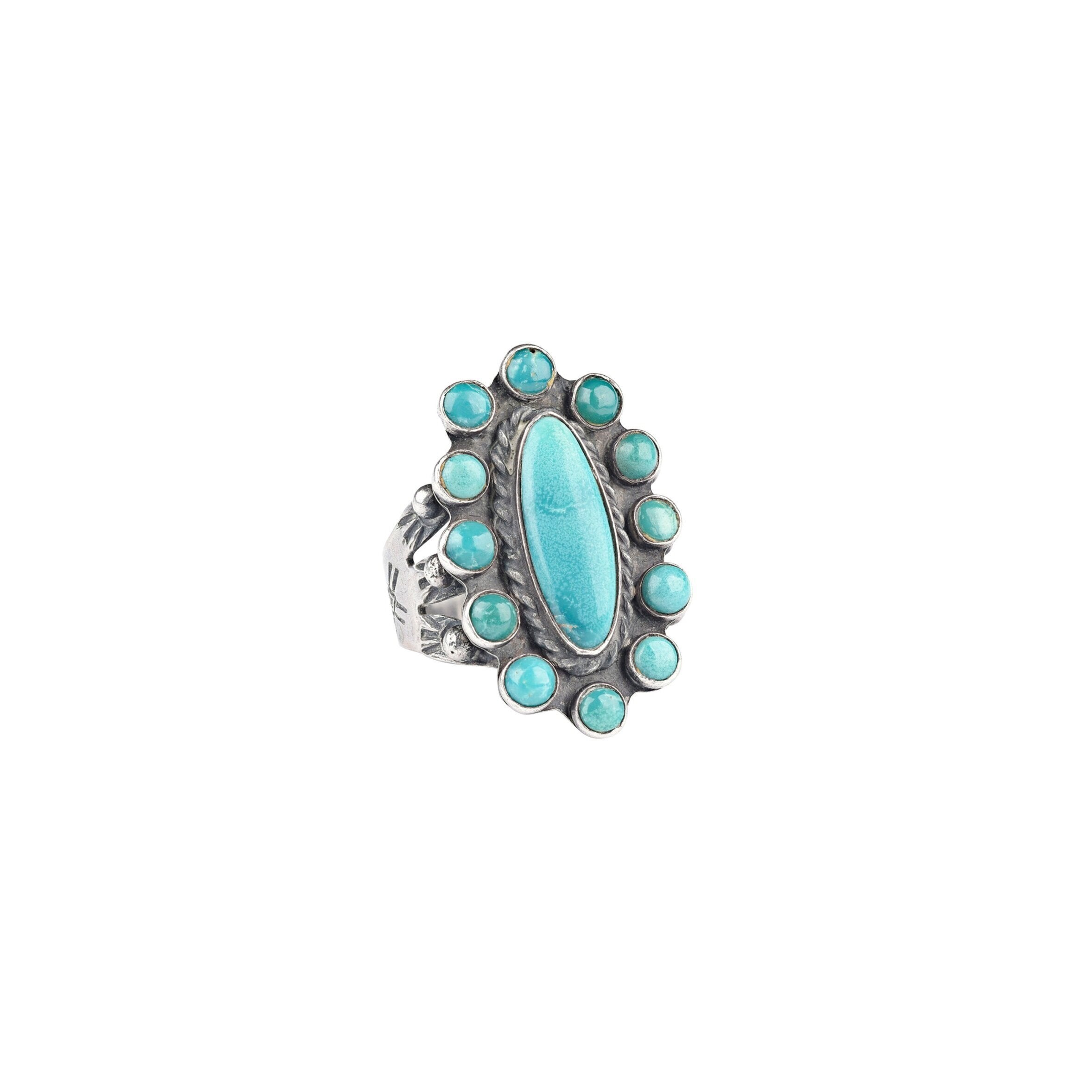 Vintage Navajo Turquoise Cluster Ring, c. 1960's. - Size 5 1/2