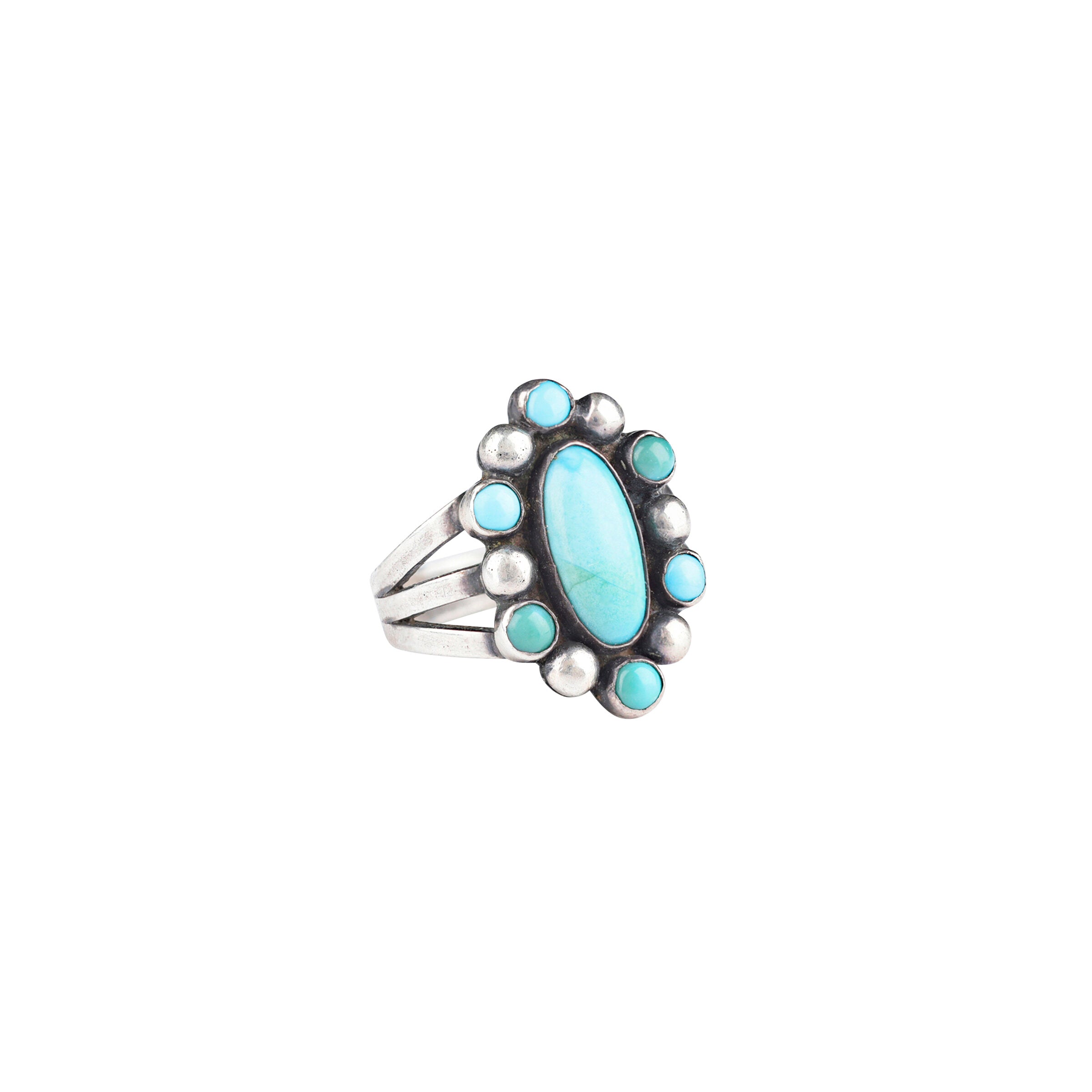 Vintage Navajo Cluster Turquoise Ring, c. 1950's - Size 5 3/4