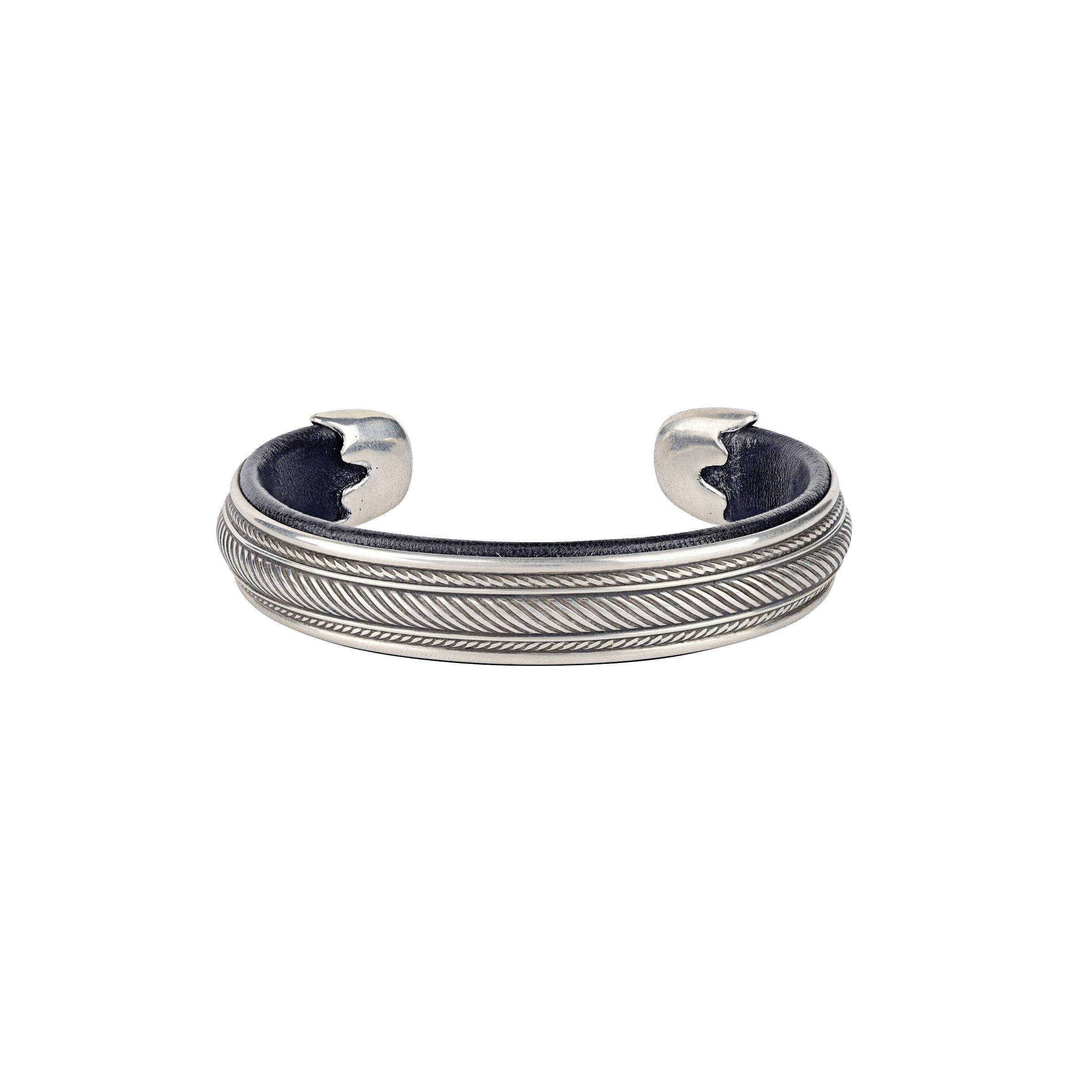 Comfortable brown or black leather and sterling silver cuff from artisan Ramona Heise. Adjustable and made in USA.