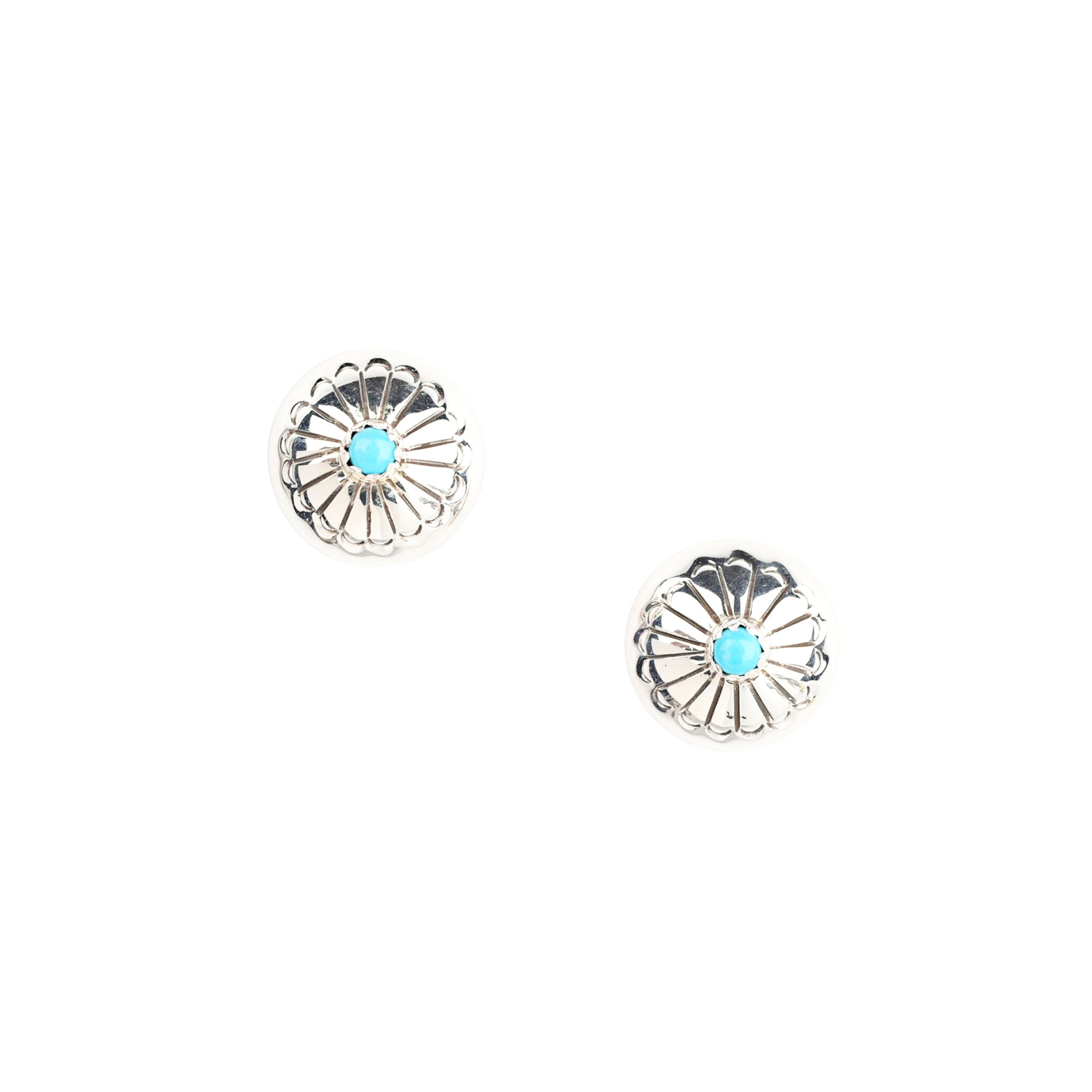 Marie Yazzie Madona Concho Earrings, sterling silver, turquoise, accessory, native, made in USA
