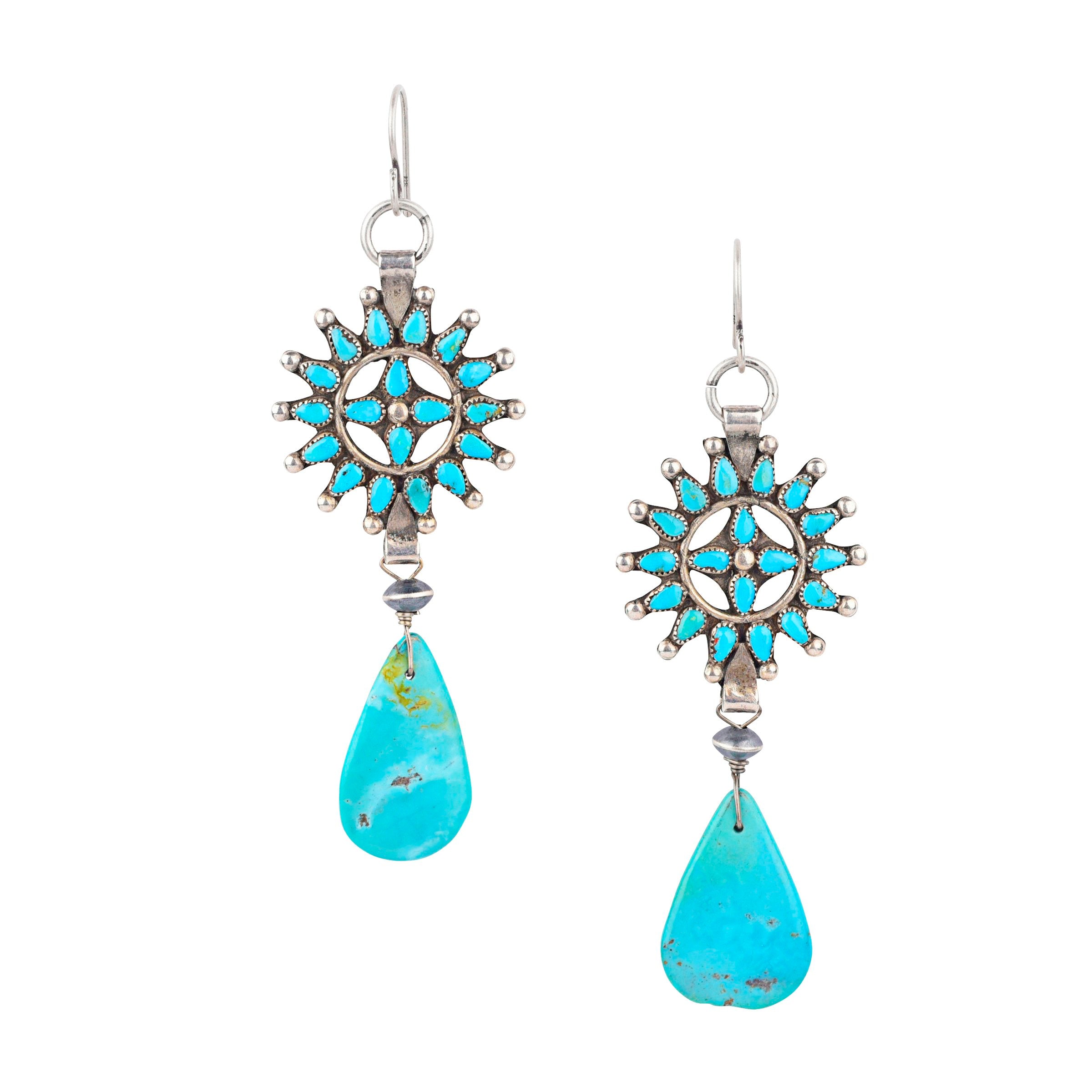 Vintage Repurposed Turquoise Petit Point Drop Earrings