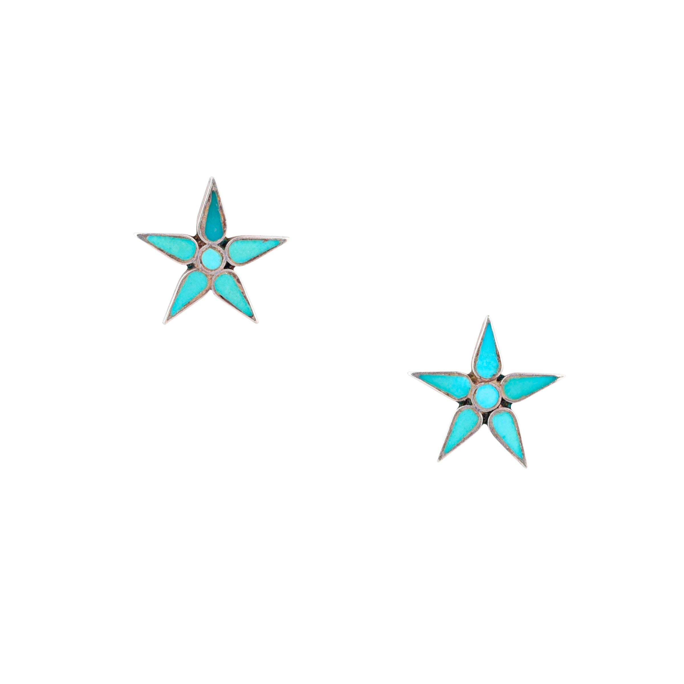 Vintage Turquoise Star Inlay Earrings