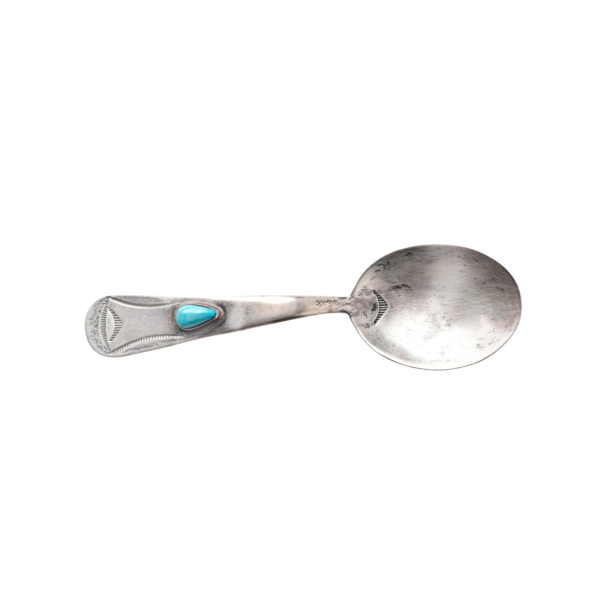 Vintage Navajo Spoon, c. 1950's, turquoise, sterling silver, native, made in USA