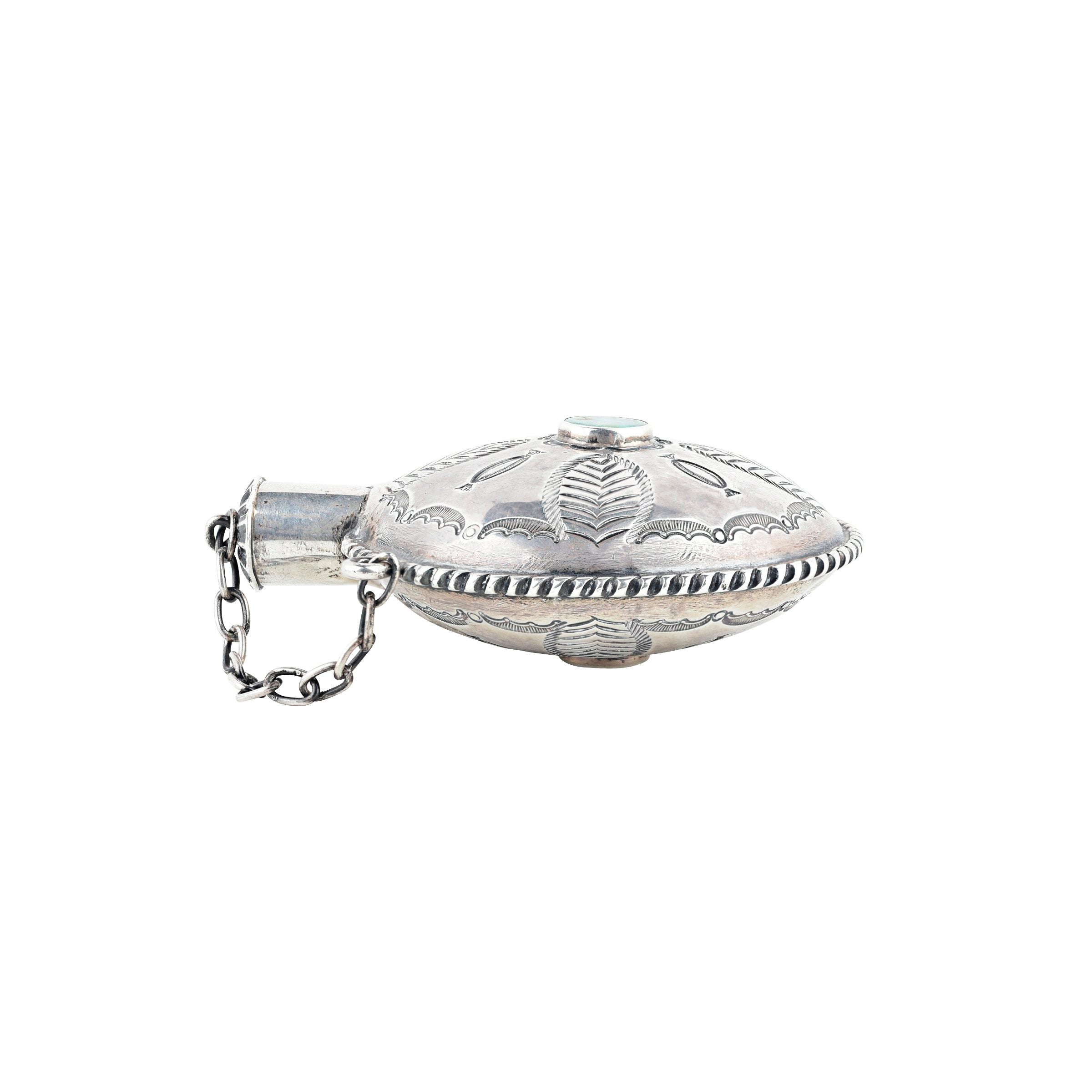 Vintage Silver Flask With Turquoise