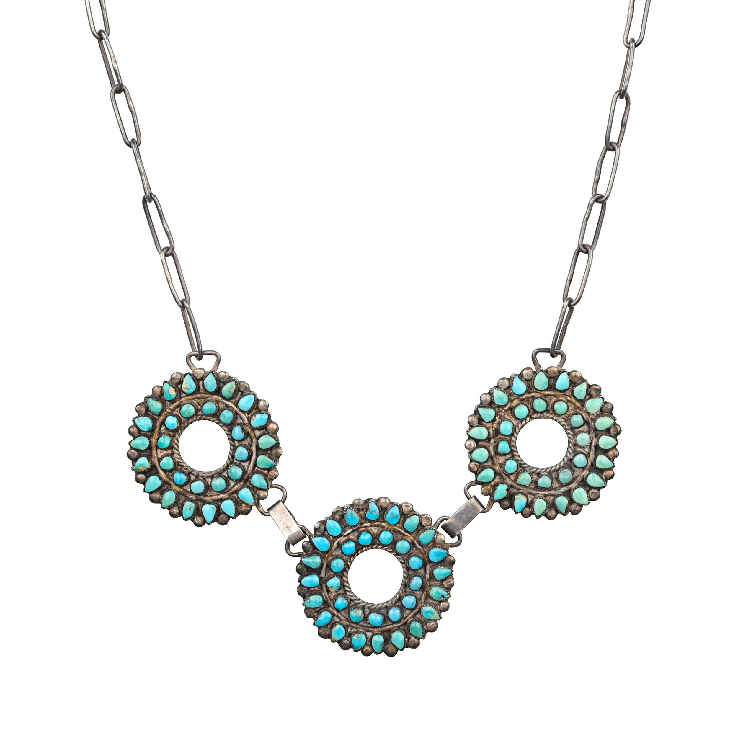 Vintage Zuni Mini Round Pendant Necklace