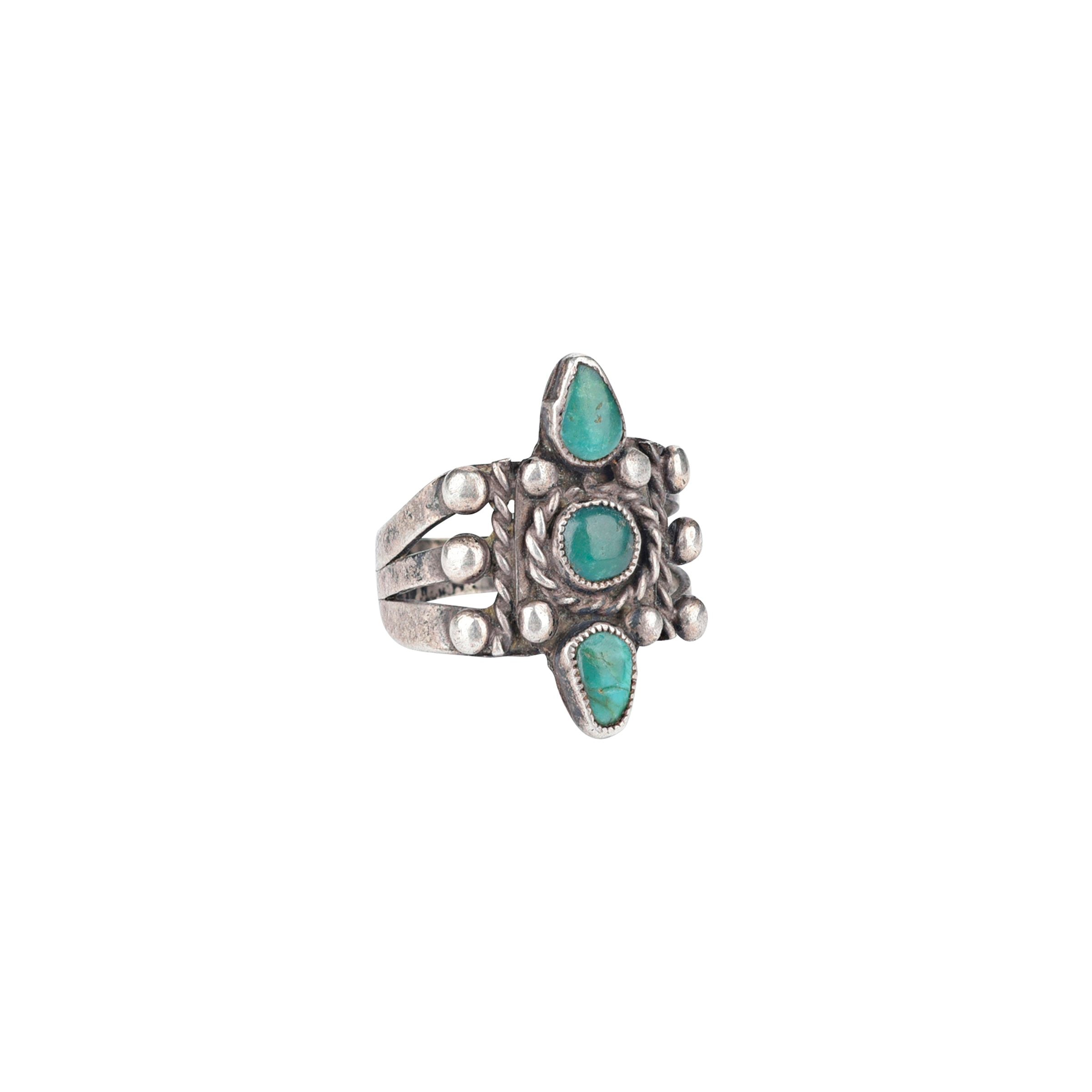 Vintage Navajo Turquoise Triad Ring - size 6 1/4
