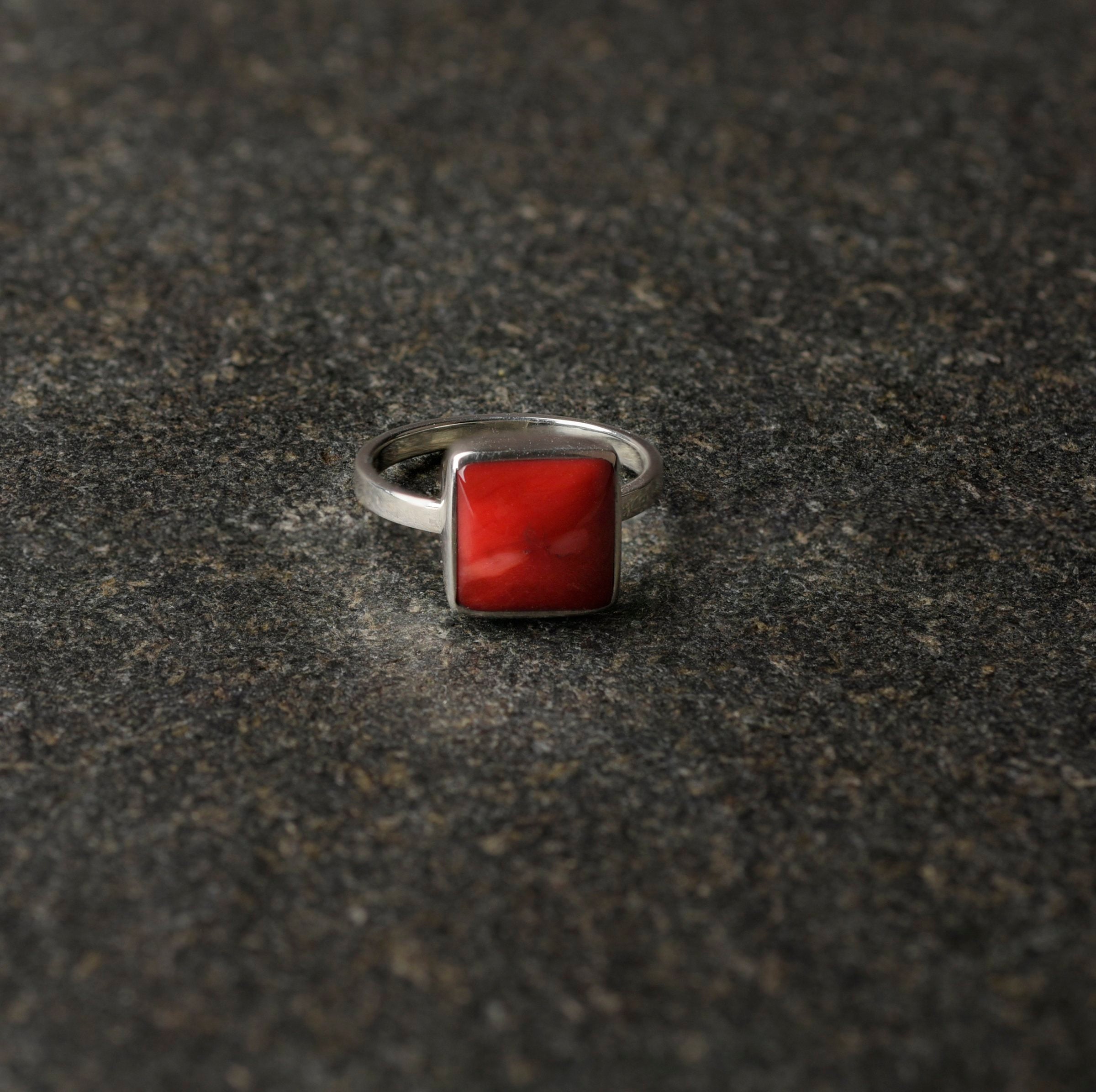 Square Nomad Coral Ring - Size 7