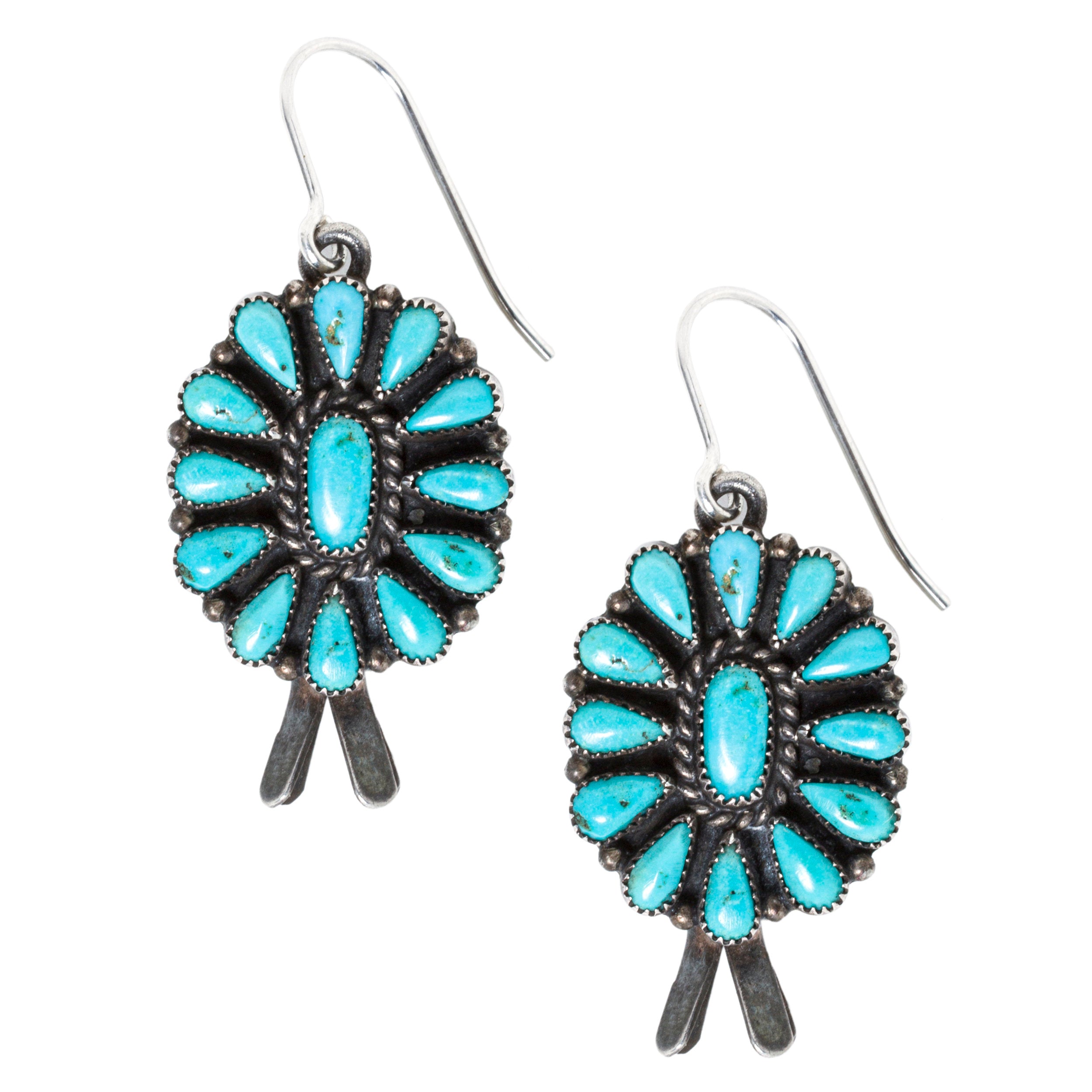 Vintage Zuni Easter Blue Petit Point Earrings, c. 1950