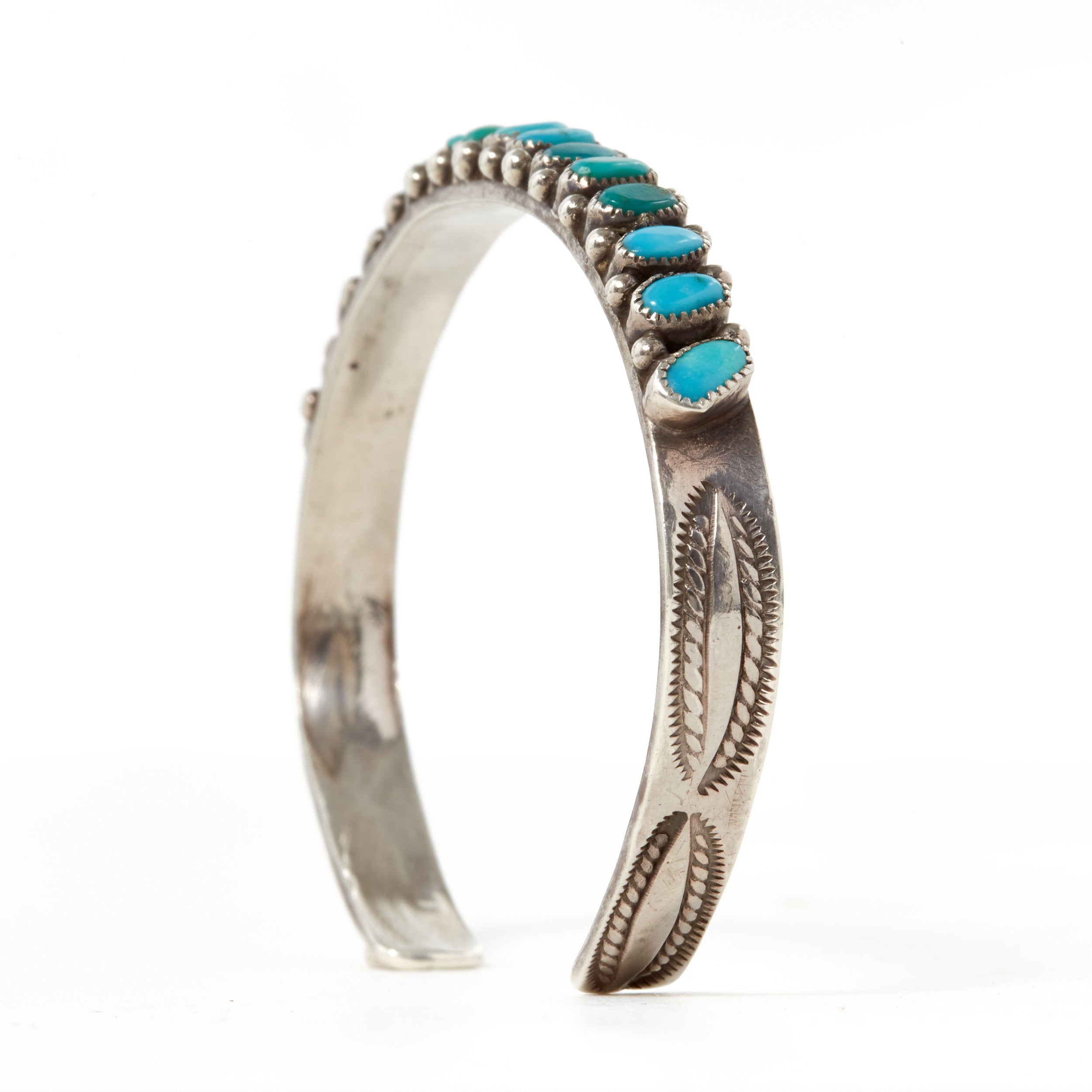 Vintage Zuni Stamped Row Cuff With Turquoise, c. 1940