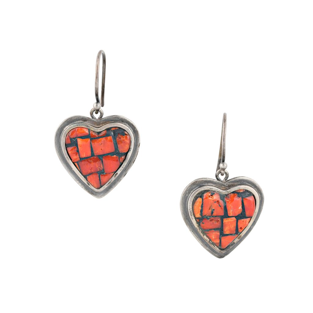 Mosaic Coral Heart Earrings