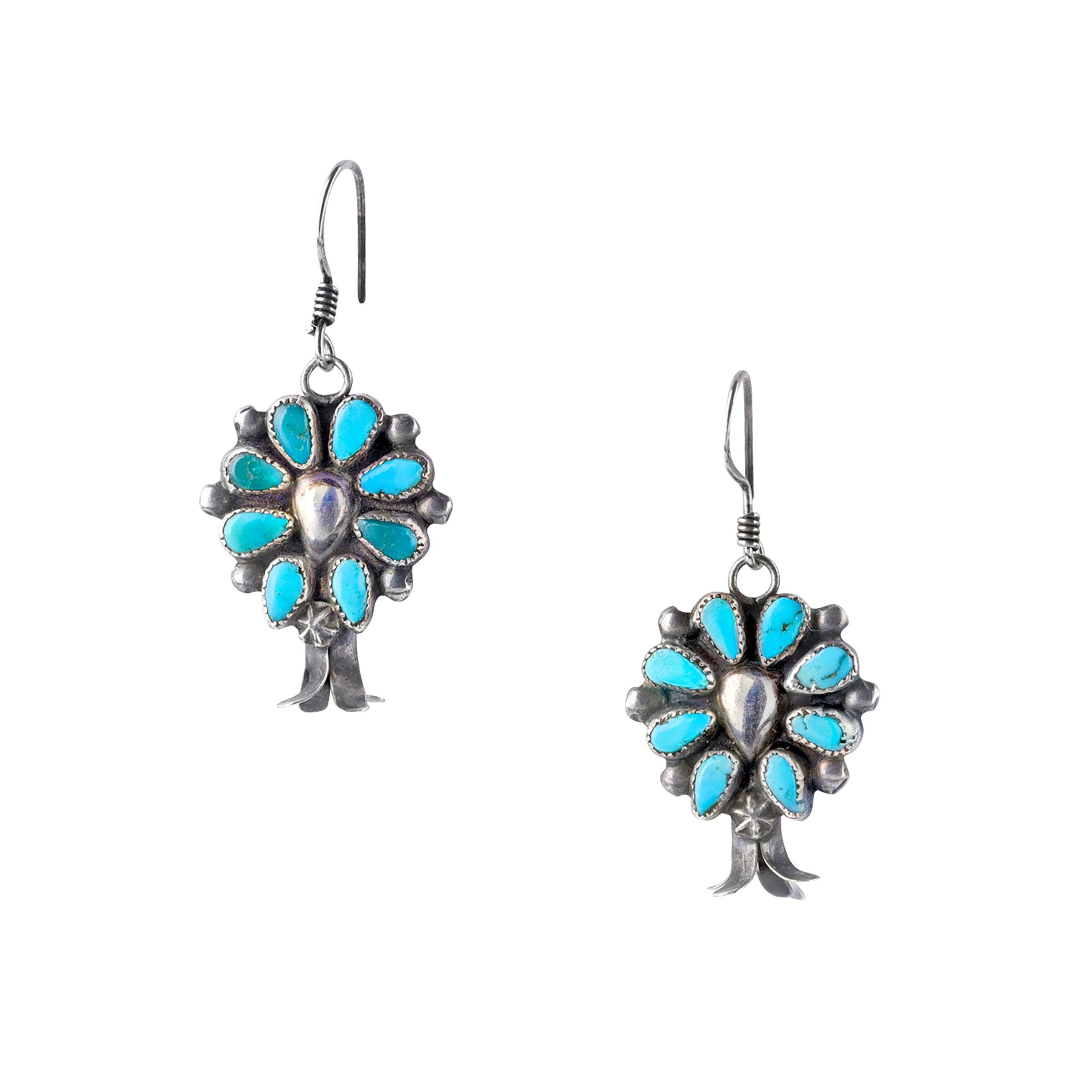 Vintage Zuni Fox Turquoise Blossom Earrings, c.1940's