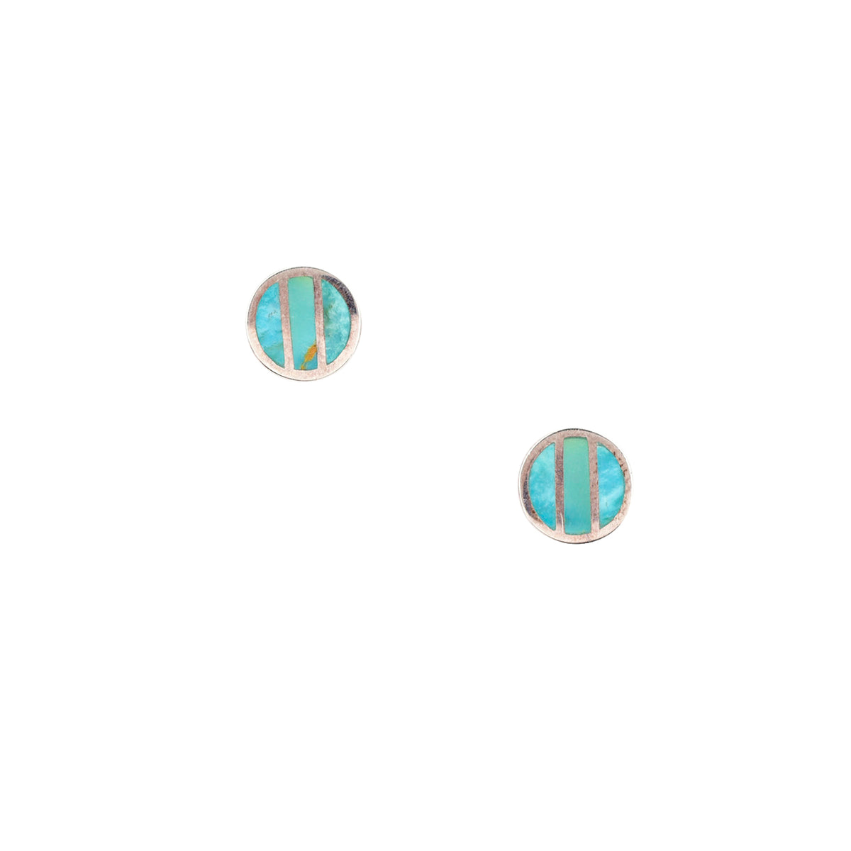 Sterling silver inlay earrings with blue turquoise stones.