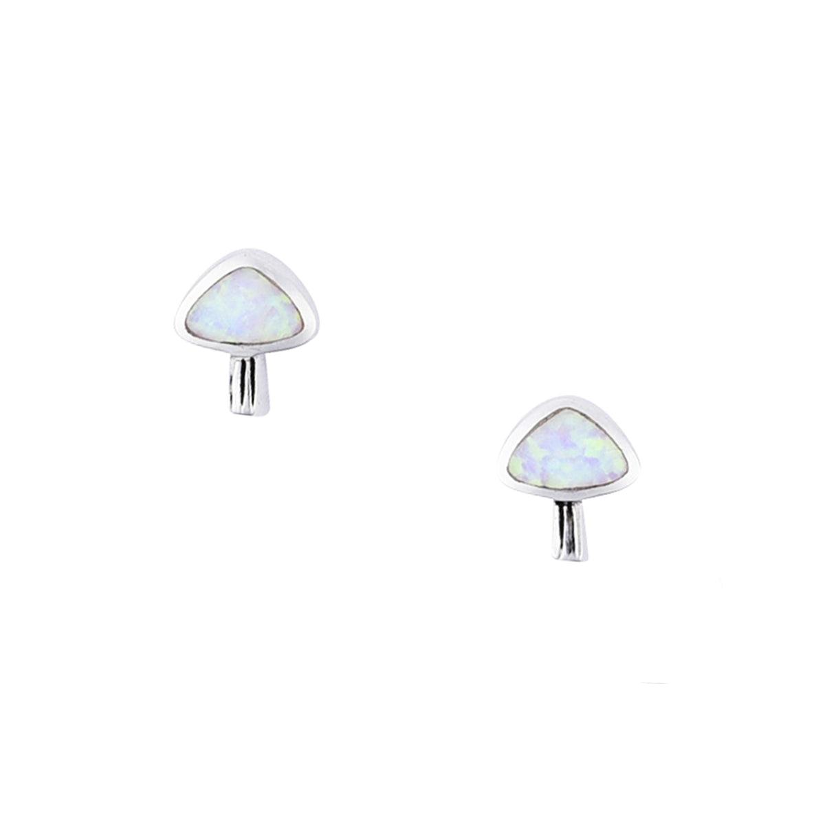 Petite stud earrings in sterling silver white opal in the shape of a portabella mushroom.