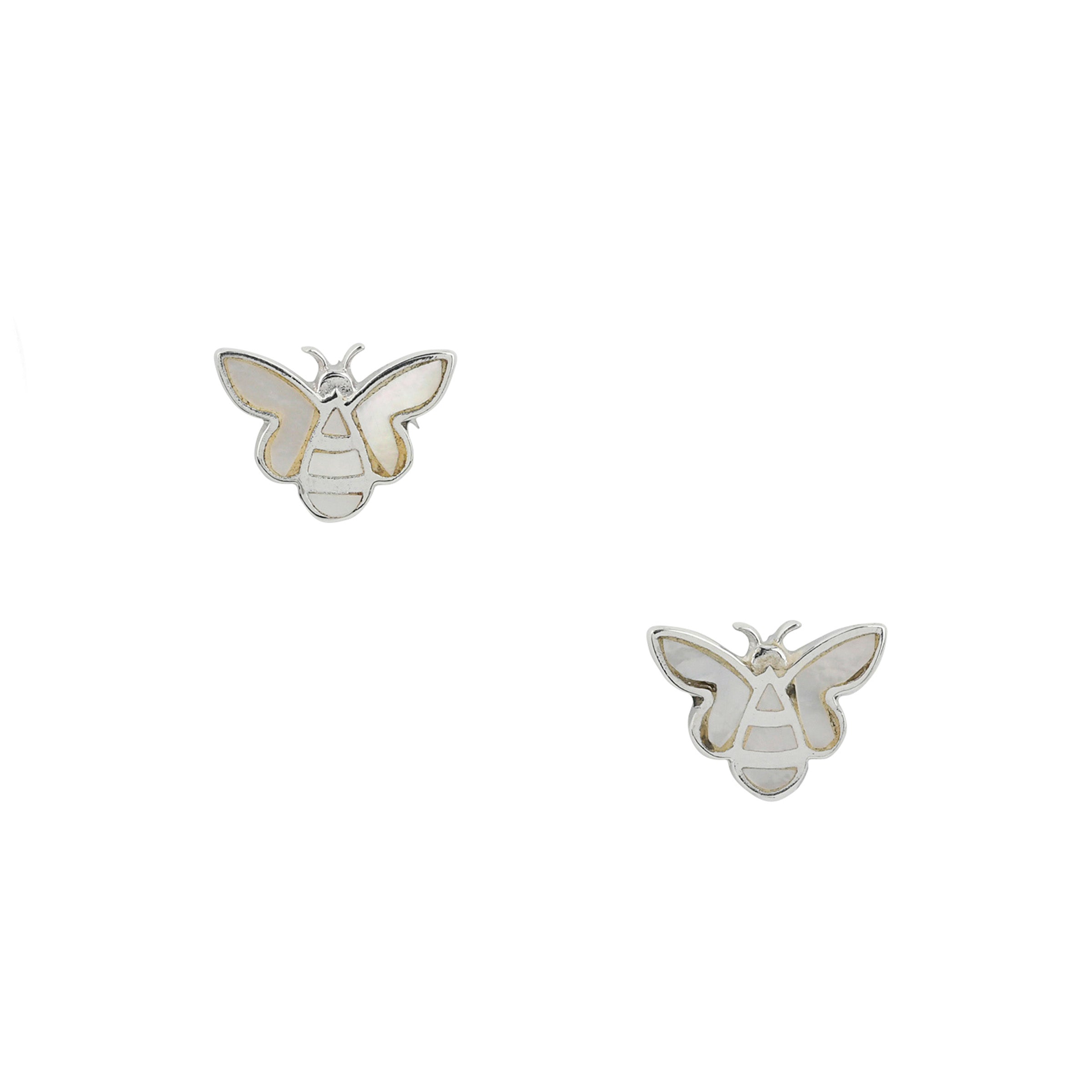 Sterling Silver bee stud earrings with mother of pearl inlay 