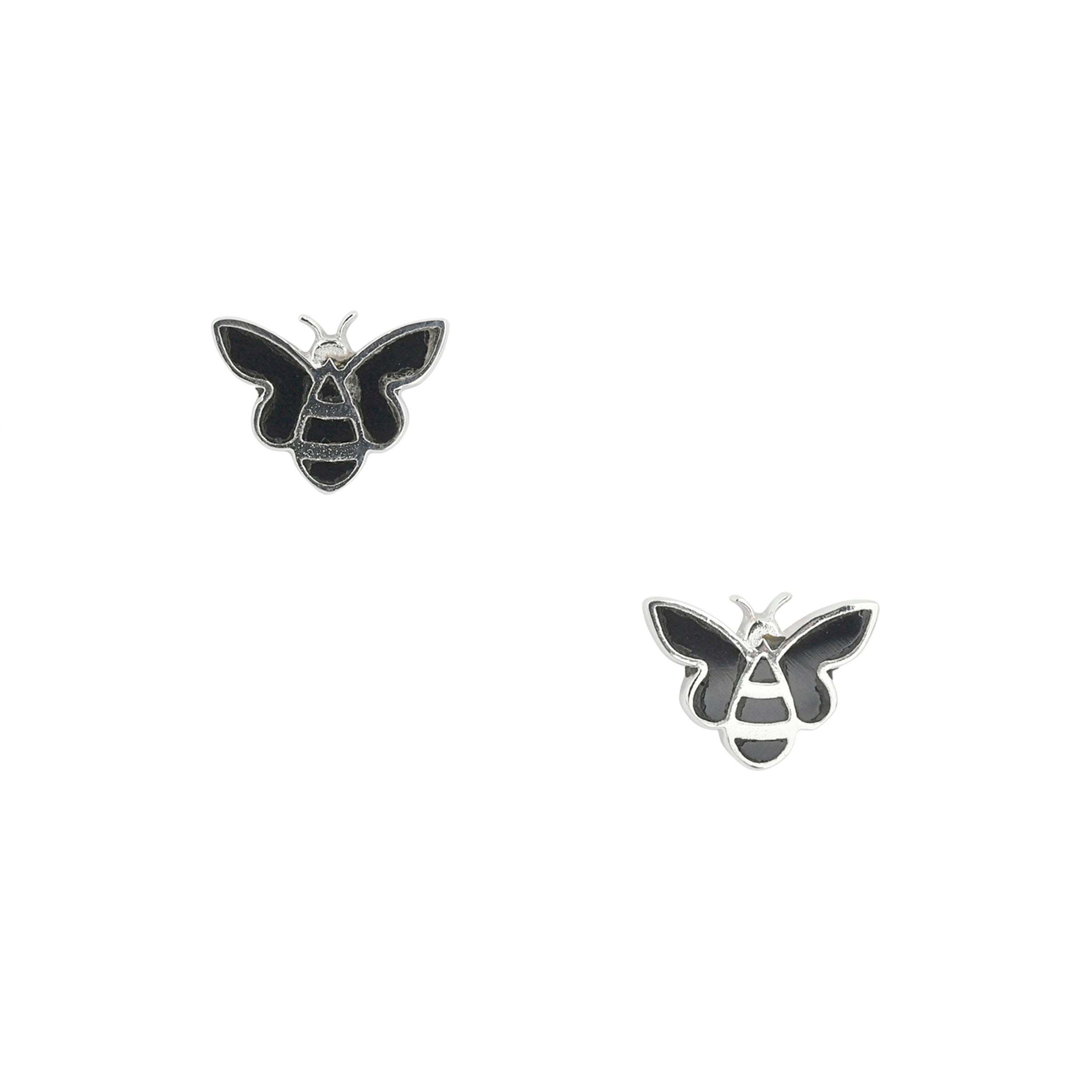 Sterling Silver bee stud earrings with black onyx inlay 