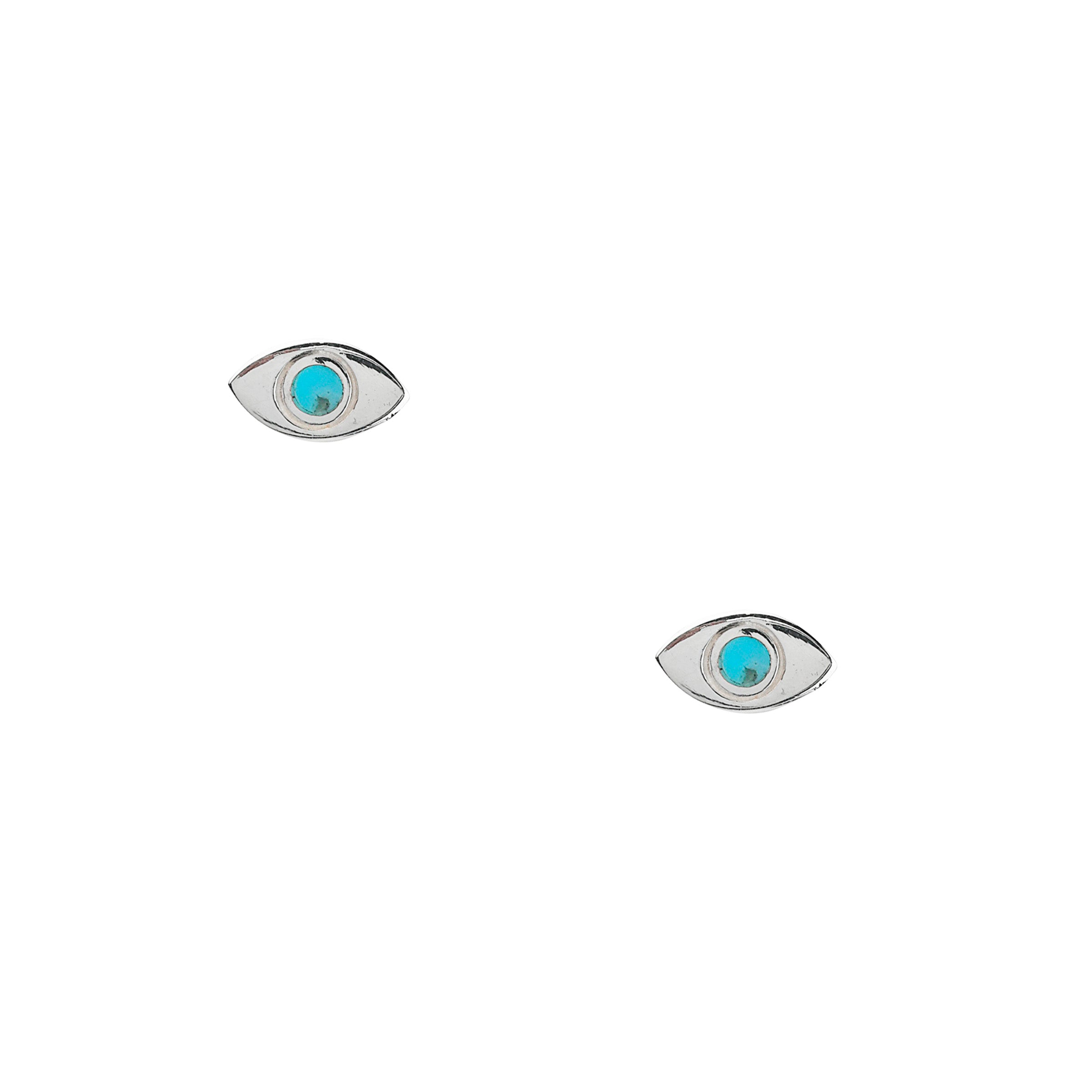 Pair of Sterling silver eye earrings with turquoise inlay in iris area. 