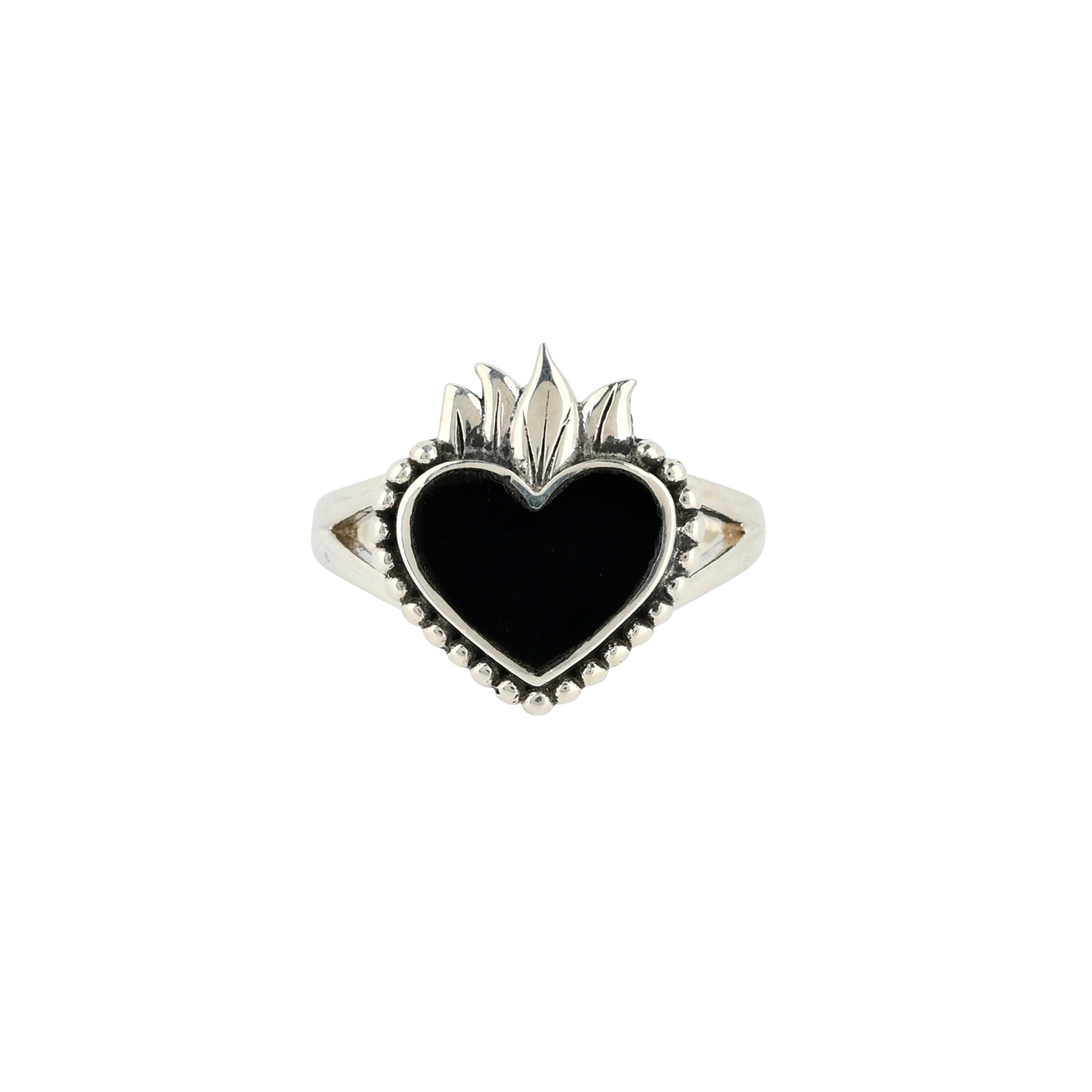 Sterling Silver Onyx inlay heart ring 