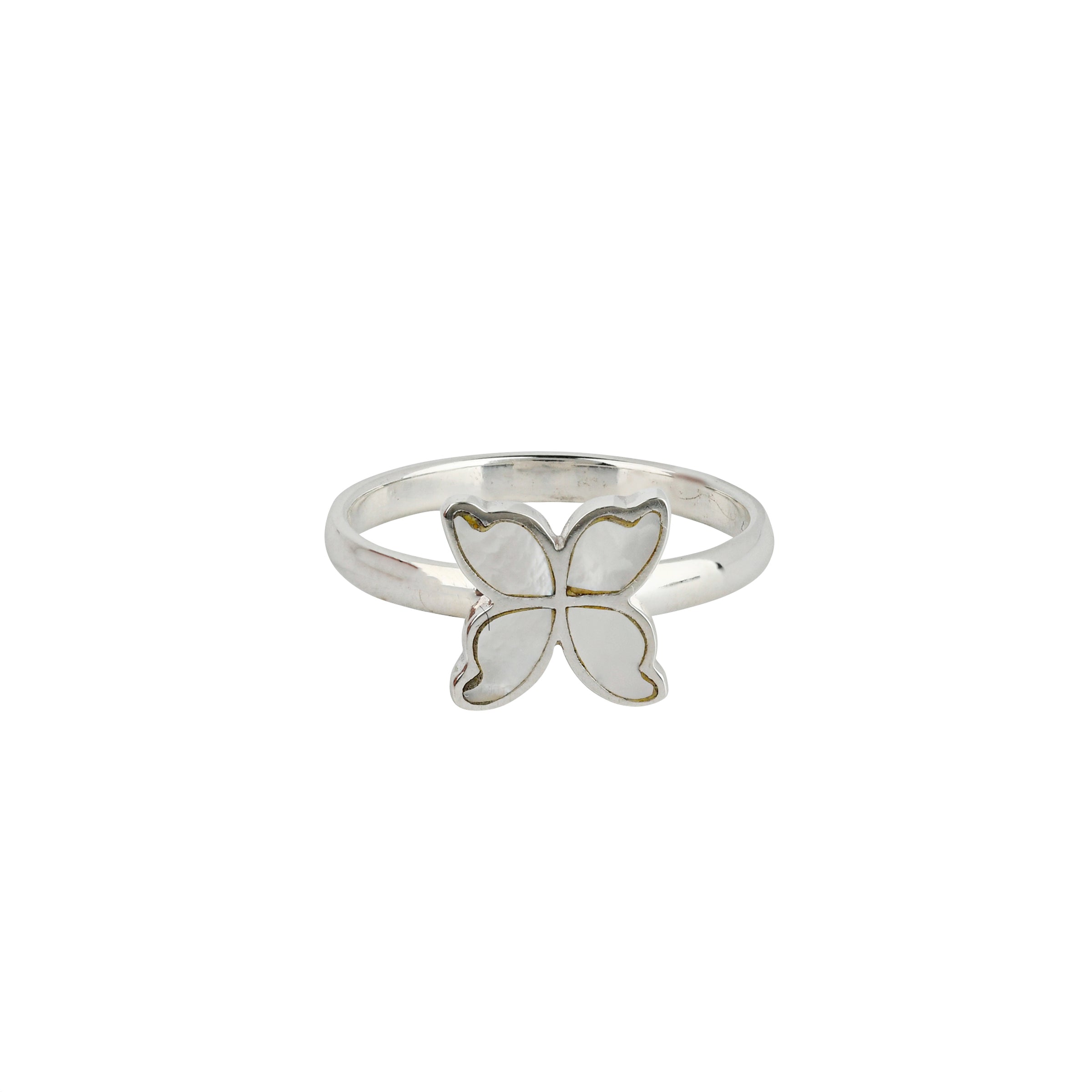 Sterling Silver and Mother of Pearl inlay ring in Butterfly design. 