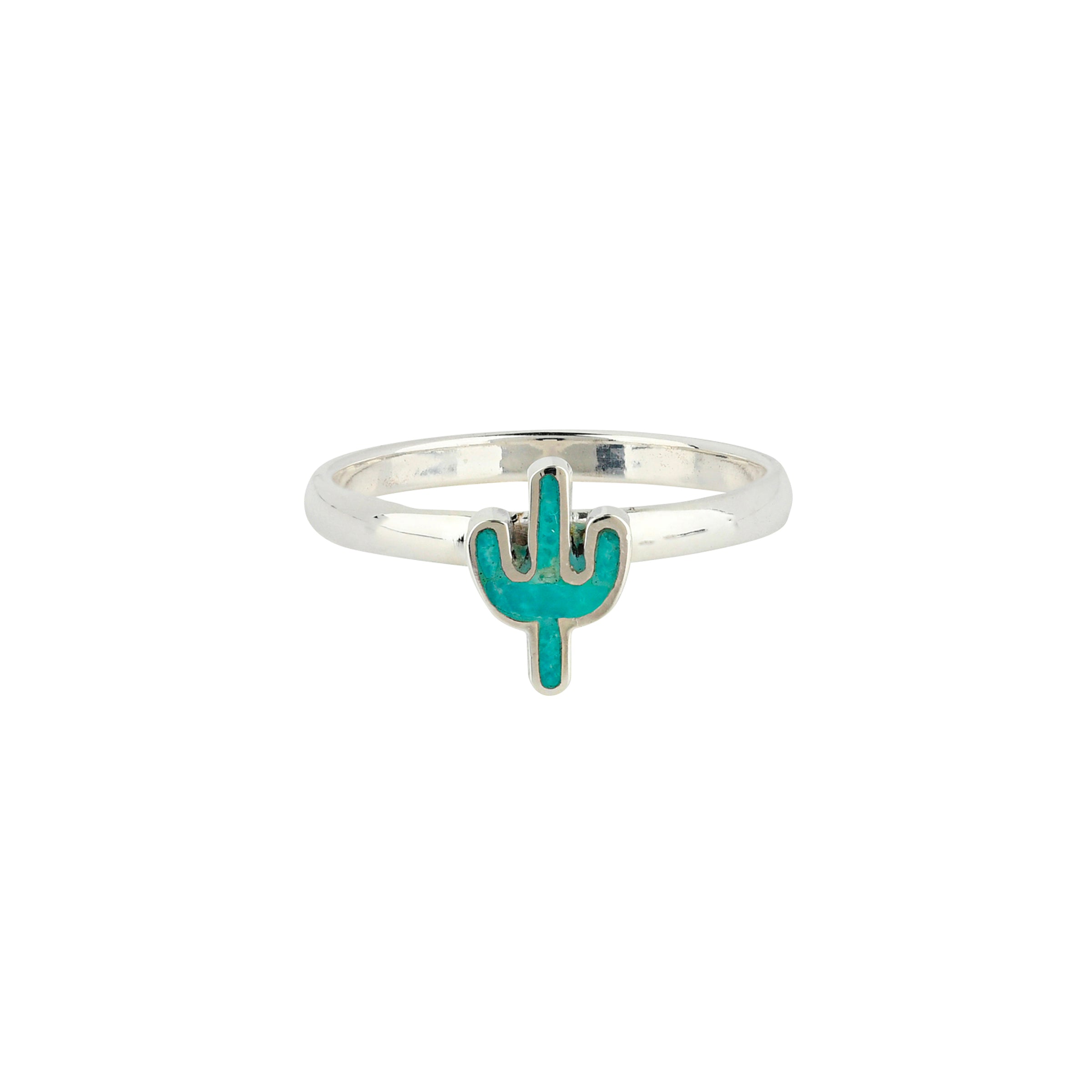 Sterling Silver ring with cactus design in Turquoise. 