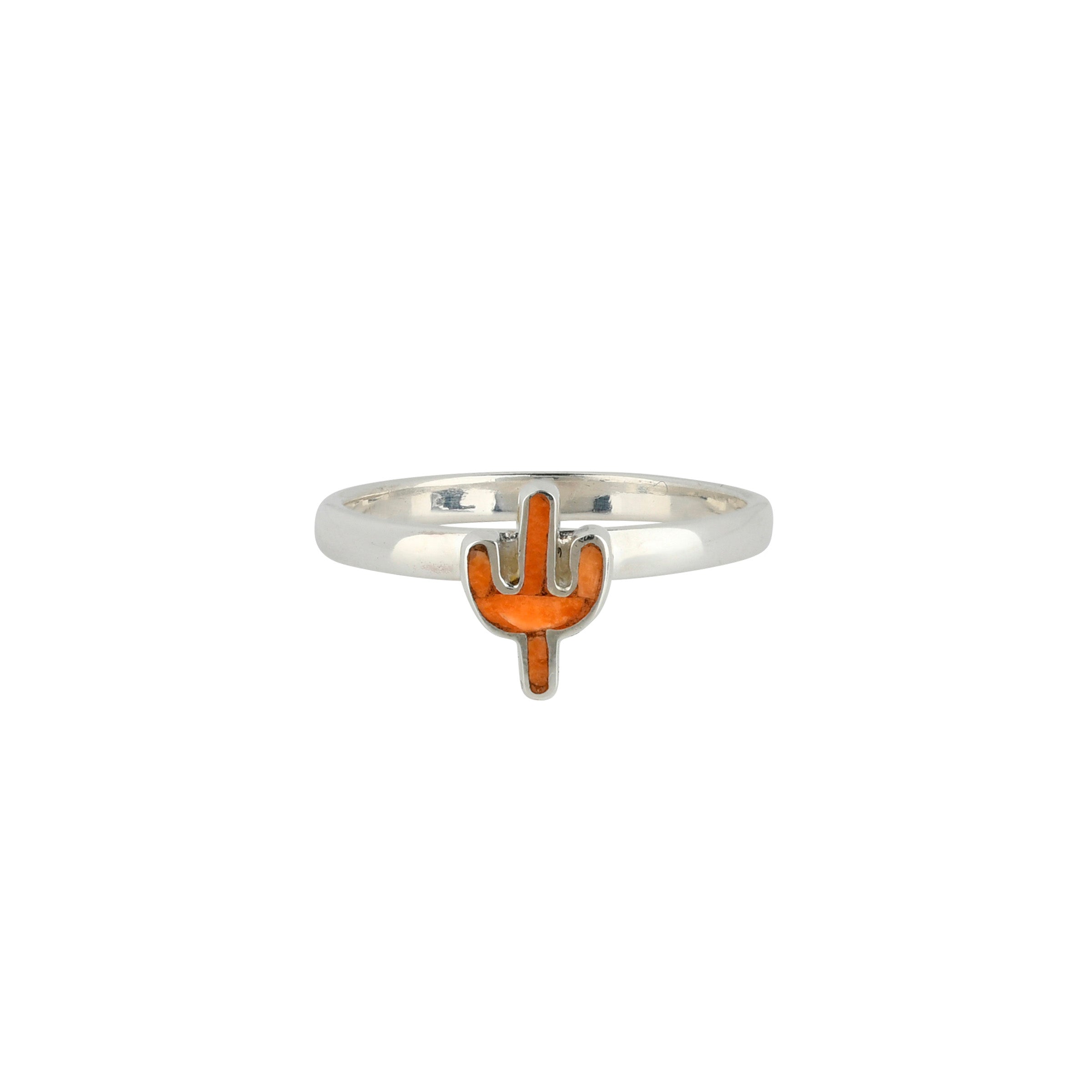 Sterling Silver ring with cactus design in Orange Spiny Oyster Shell. 