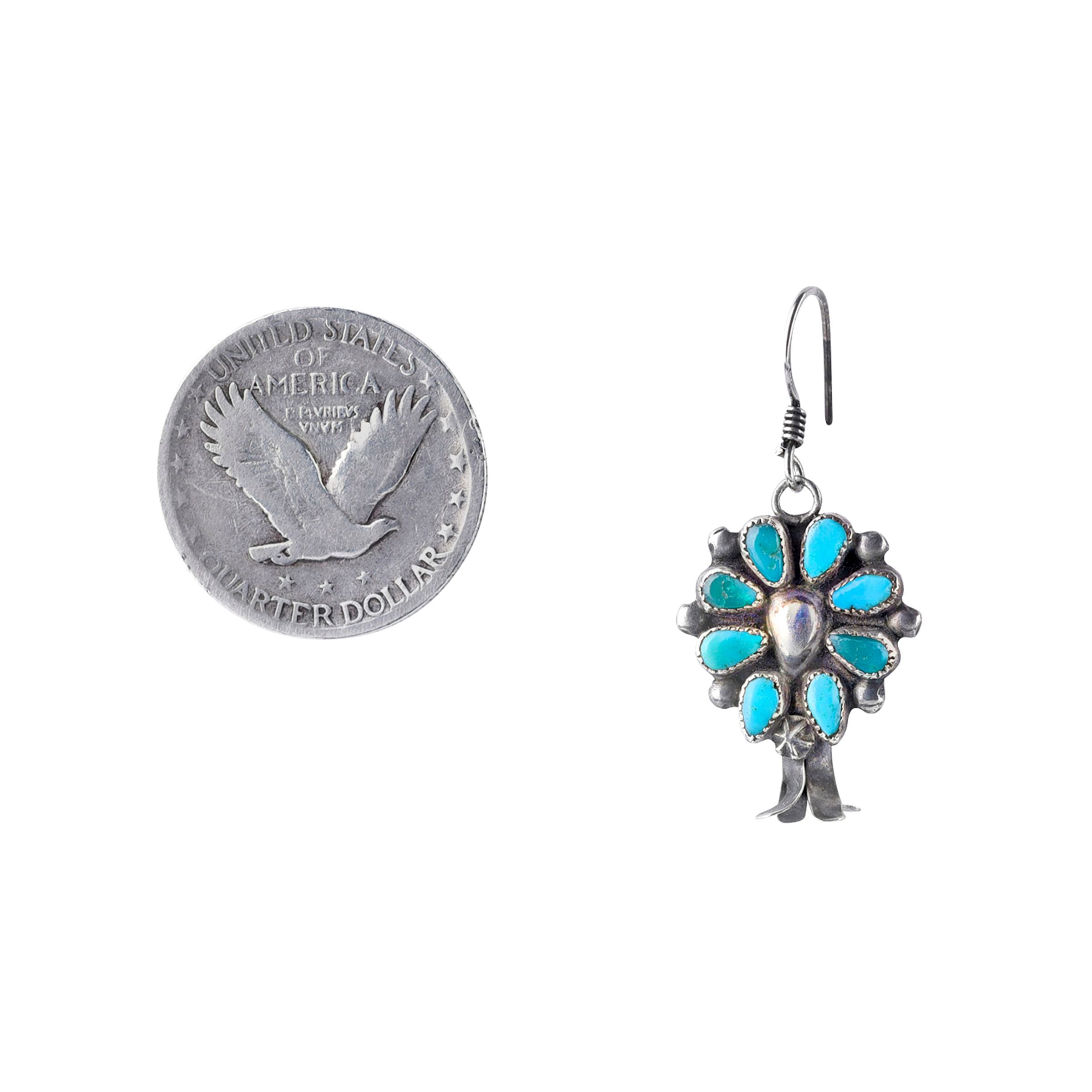 Vintage Zuni Fox Turquoise Blossom Earrings, c.1940's