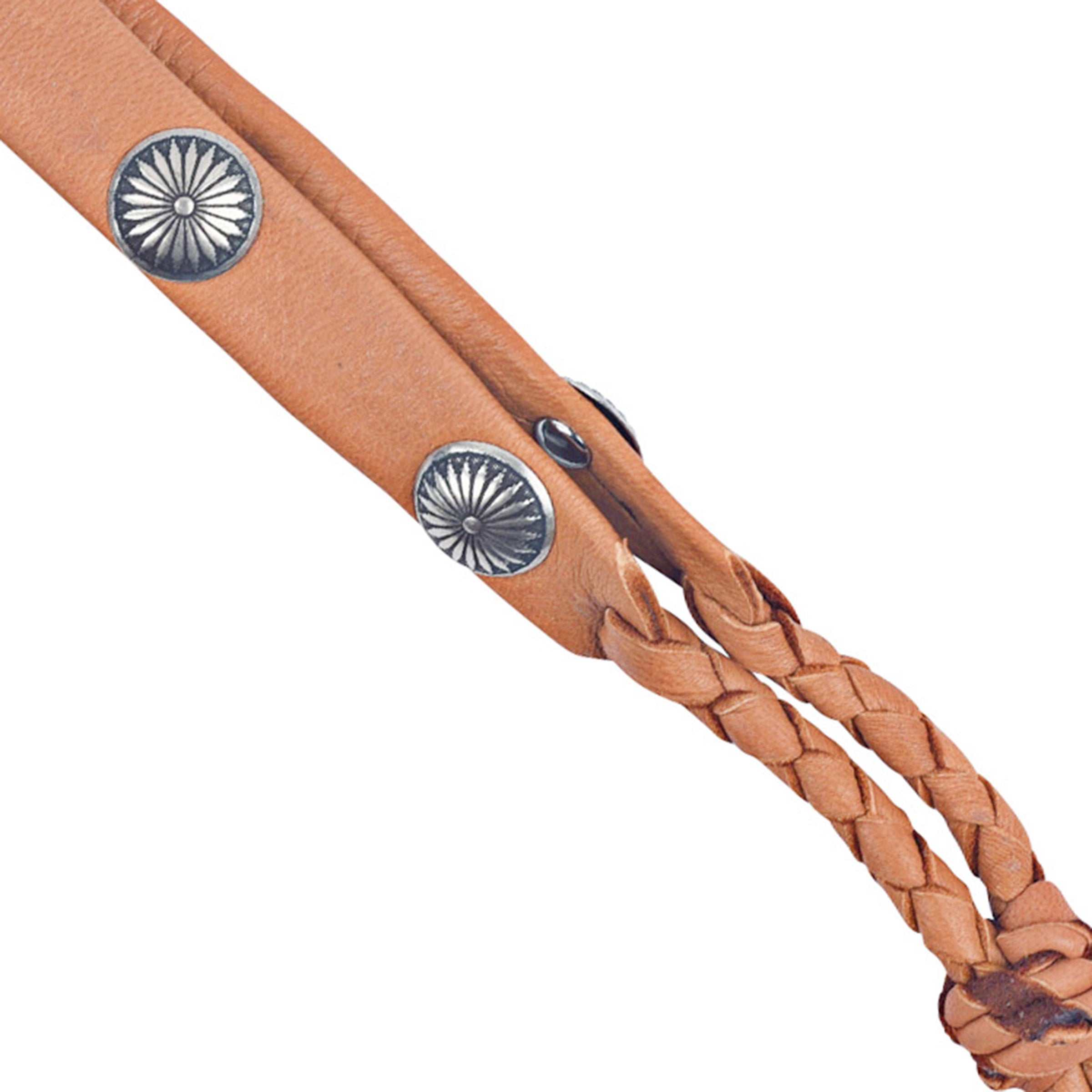 Lampman Concho Hatband with Braided Leather Ends-Tobacco