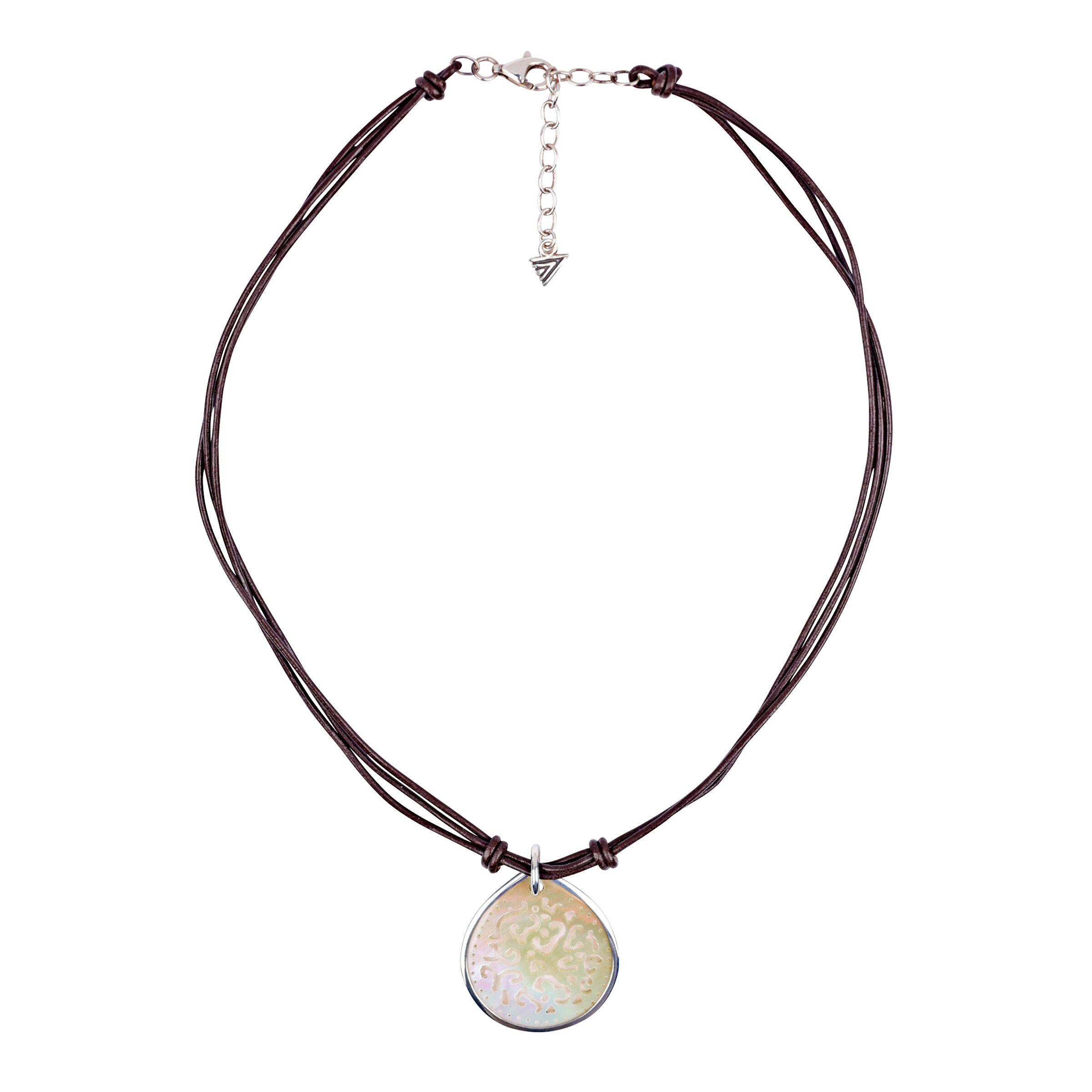Ibiza necklace, shell, goat leather, sterling silver
