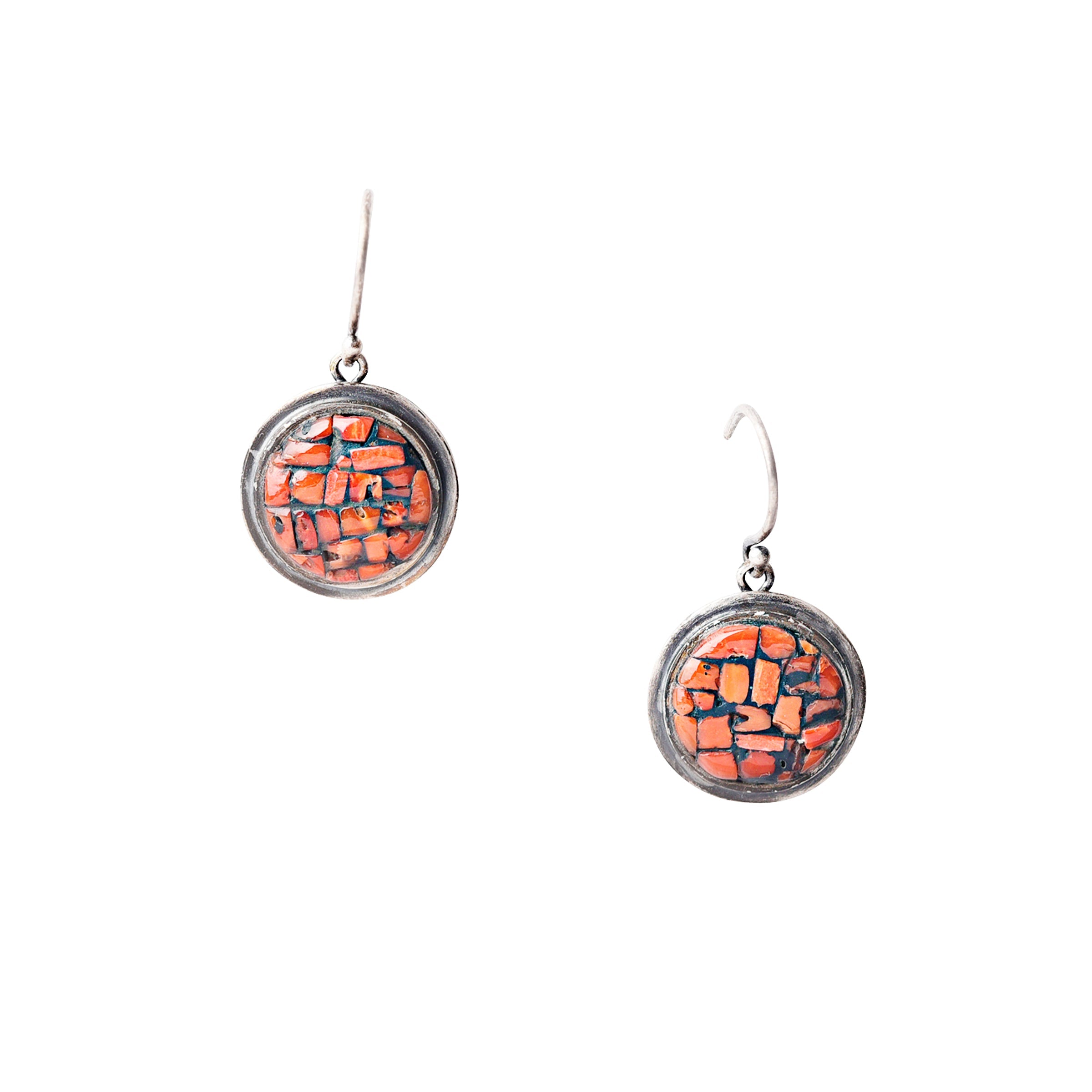 Nomad Mosaic Coral Round Earrings