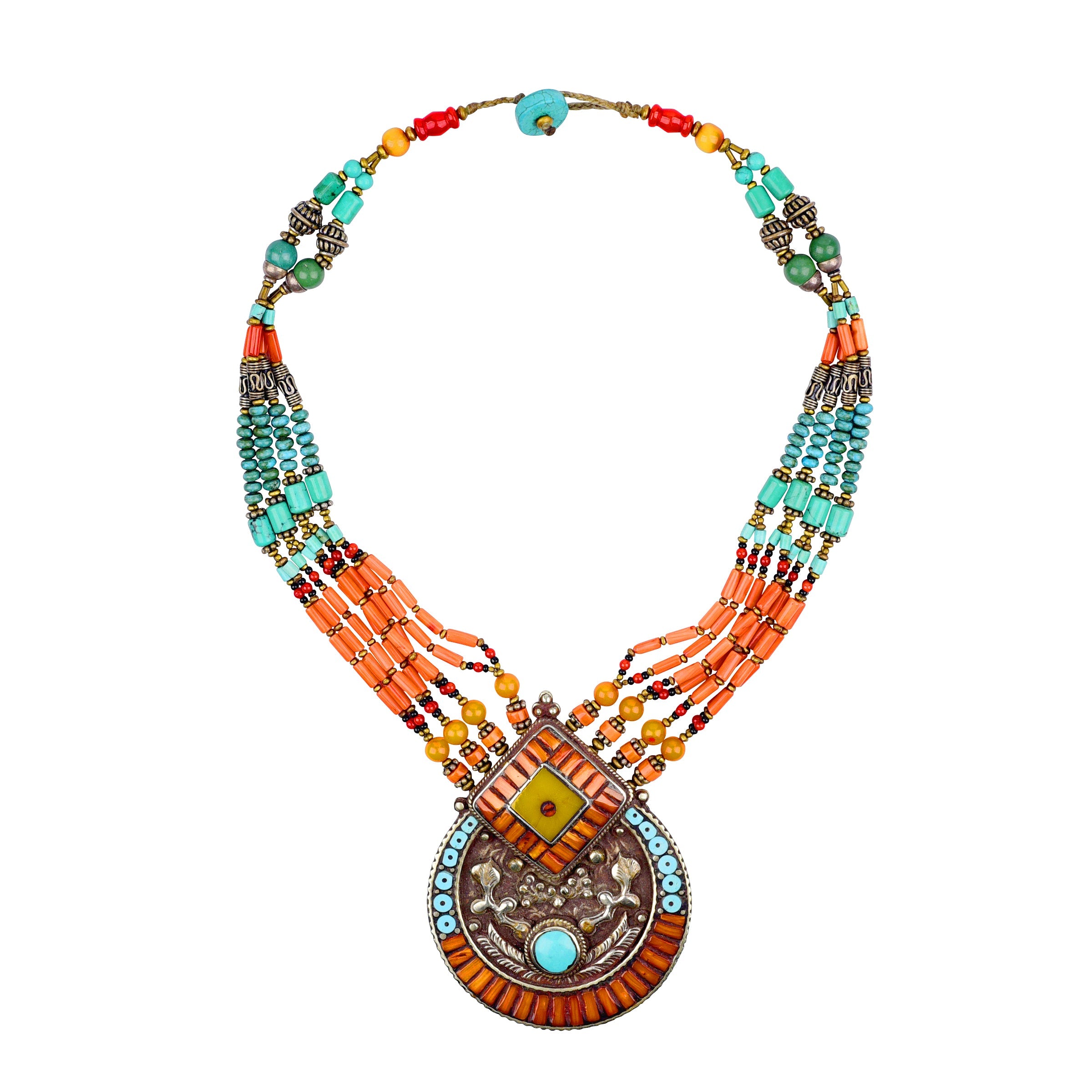 Tibetan Turquoise and Coral Necklace