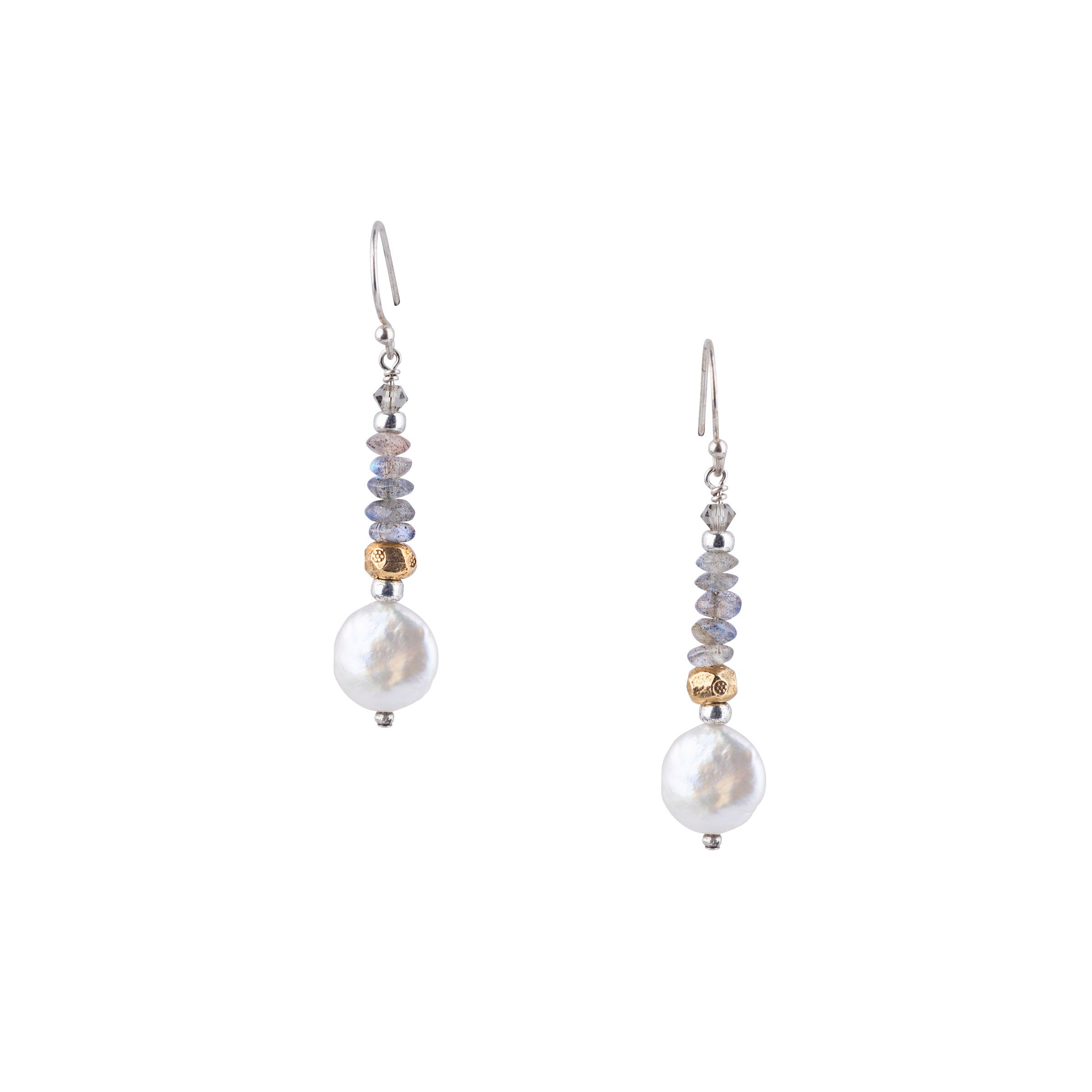 Pearl and labradorite drop earrings with sterling silver accents 