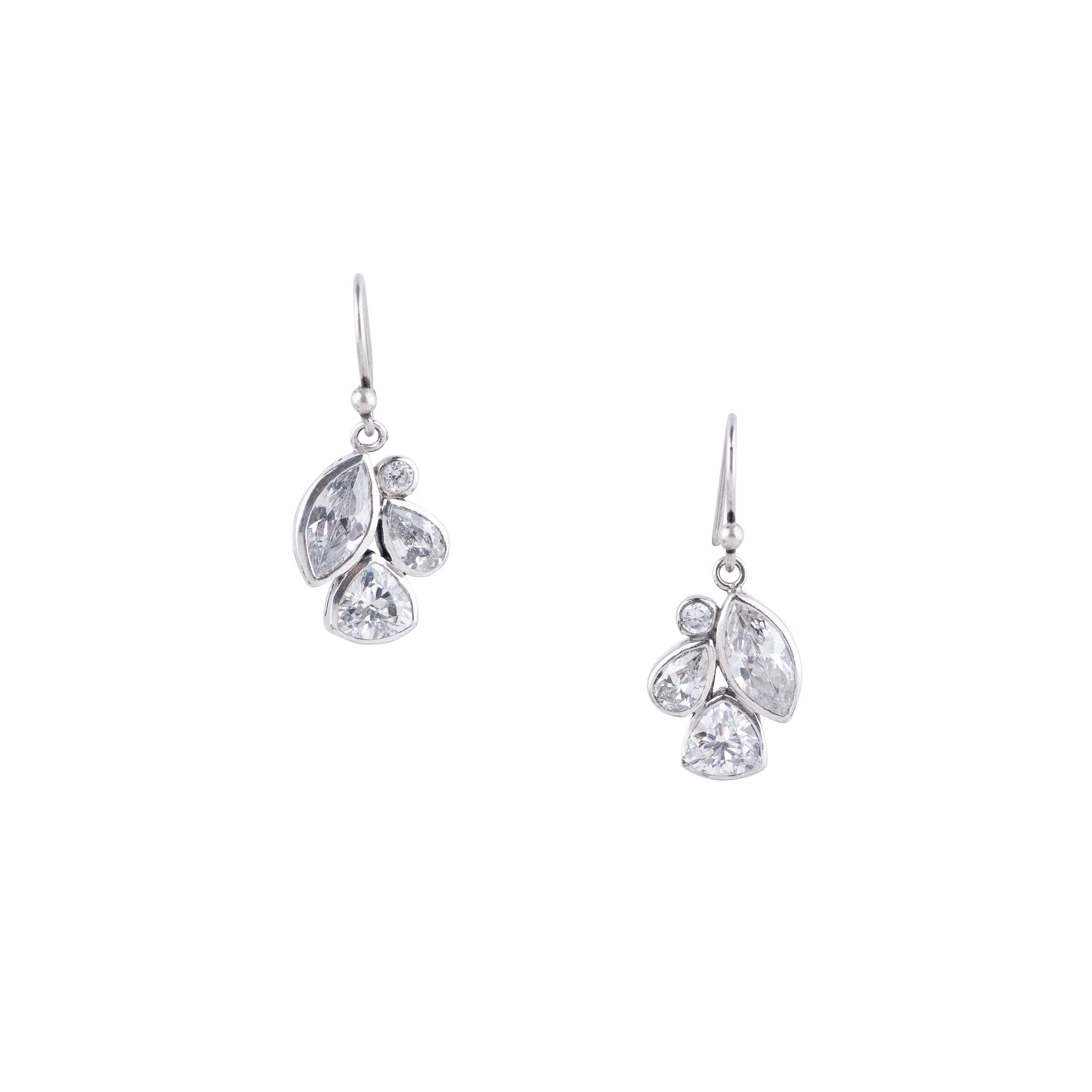 Silver leaf tear drop earrings with CZ stones