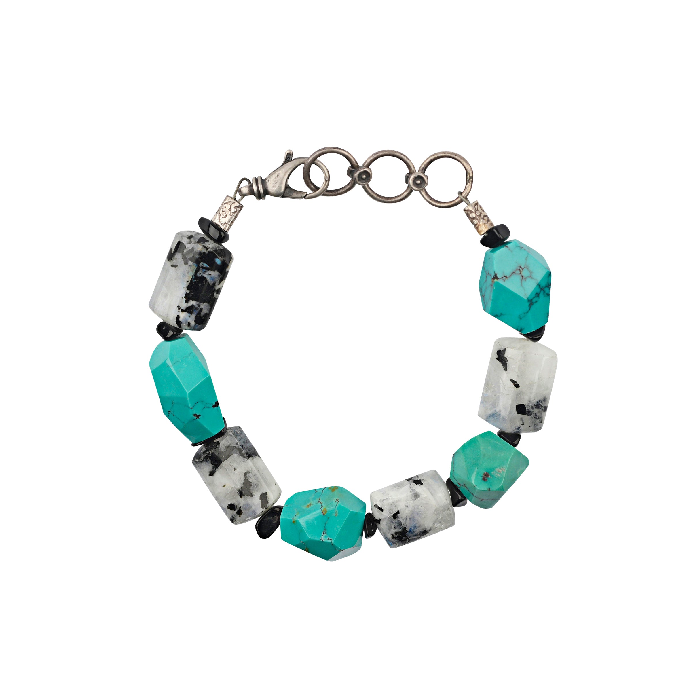 Howlite and Turquoise beaded bracelet with sterling silver lobster claw and three ring extender chain