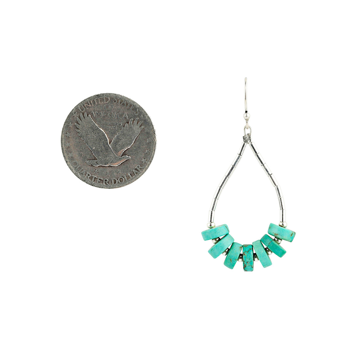 Teardrop beaded earrings strung with Turquoise and silver beading