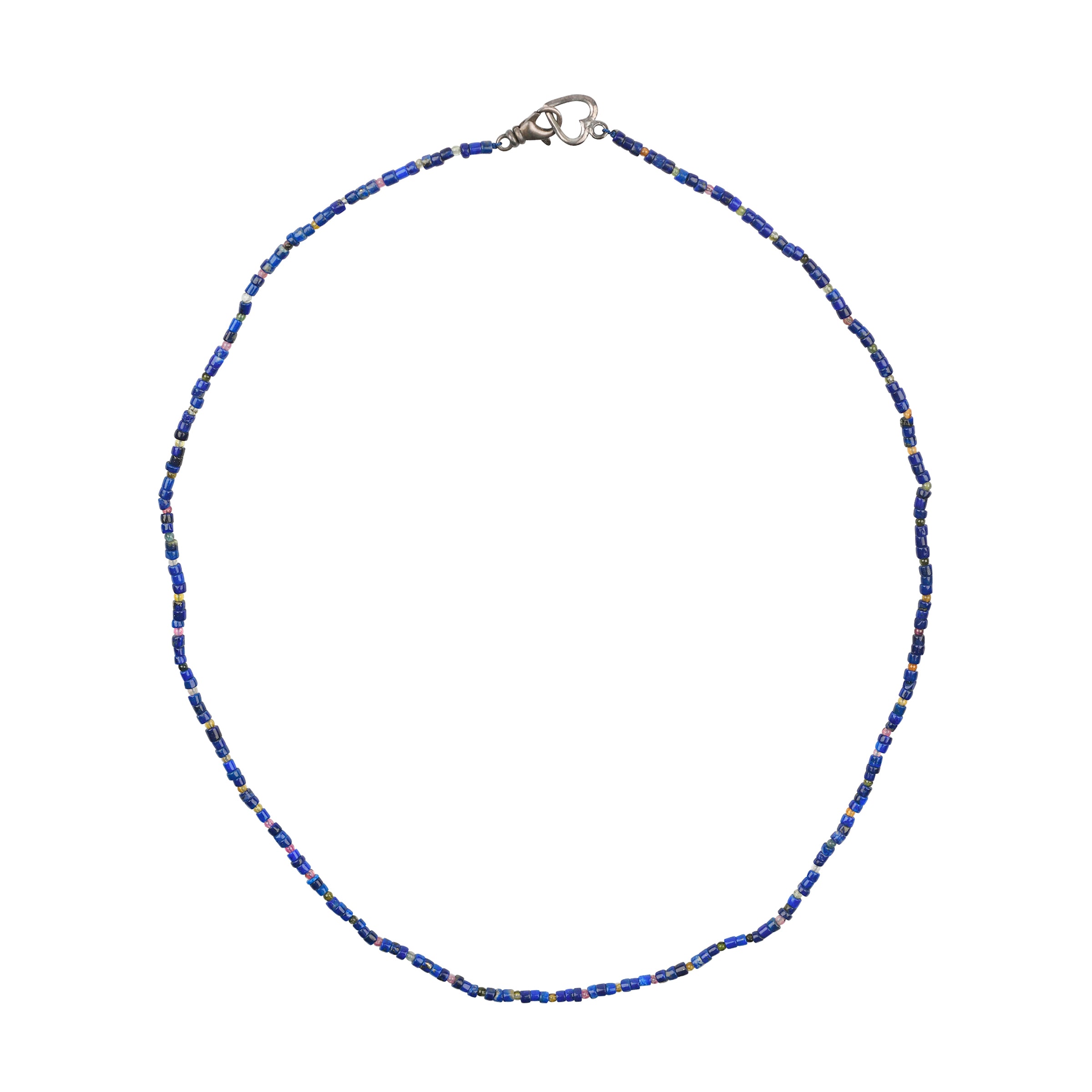 Lapis and Tourmaline necklace strung on silk with Sterling Silver heart clasp 