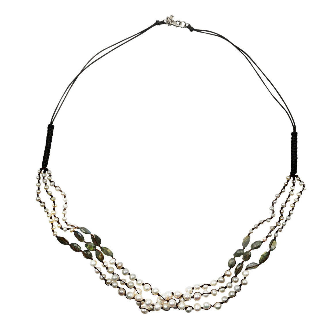 Multistrand beaded necklace strung with Freshwater Pearl, Labradorite