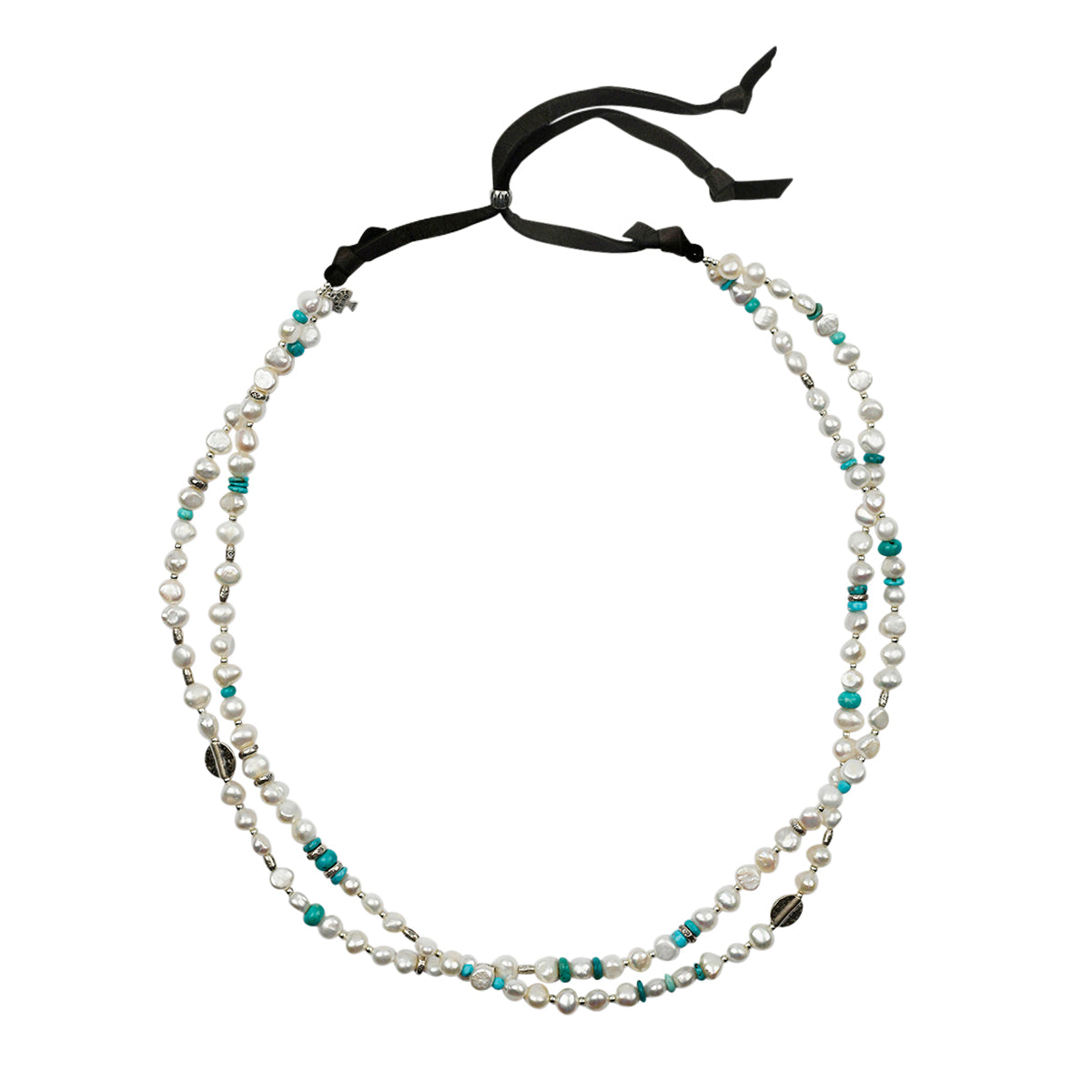 Turquoise beaded hatband with freshwater pearls on deerskin leather