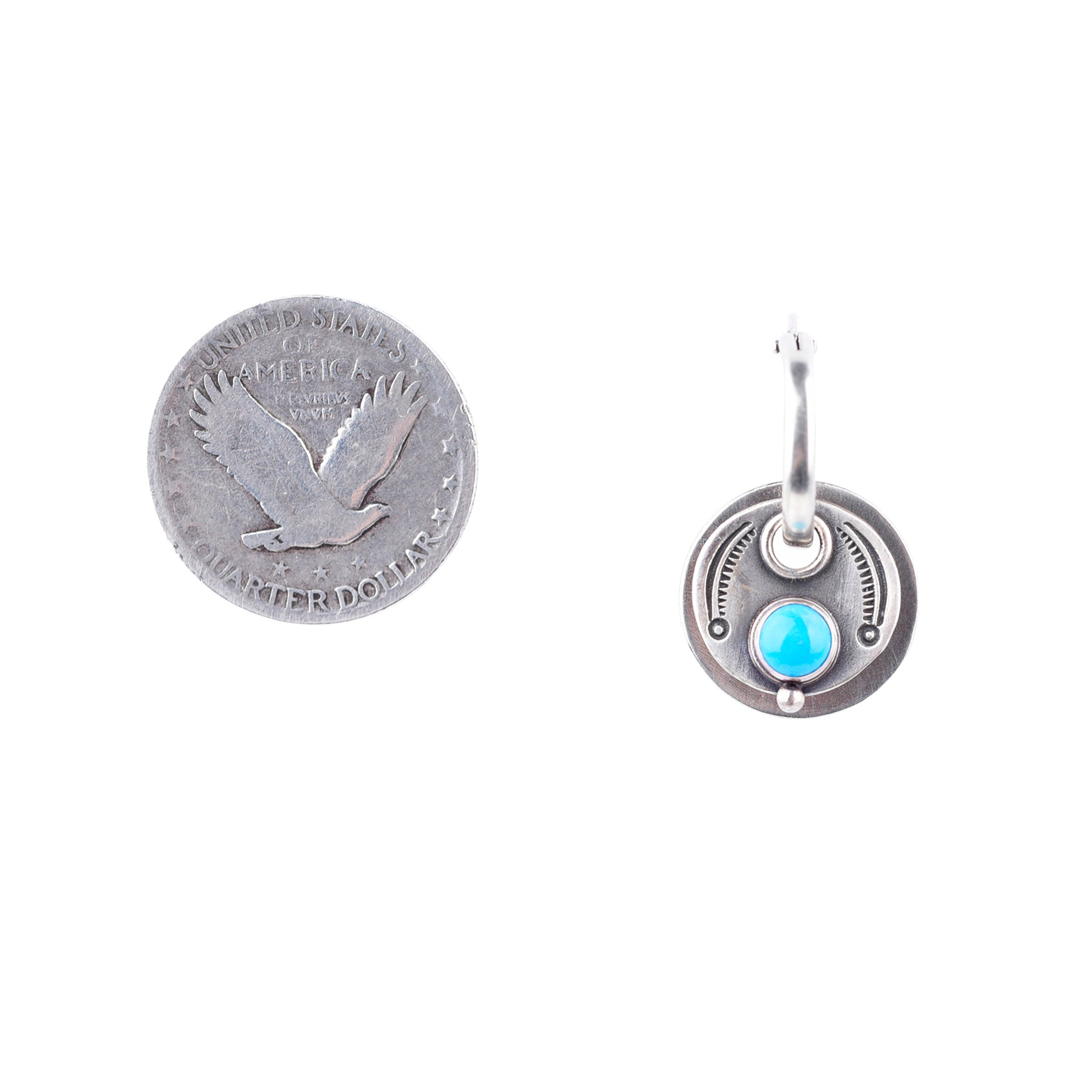Handcrafted chic sterling silver earrings from artist Dennis Hogan. These southwest inspired earrings are highlighted by stunning blue turquoise. 