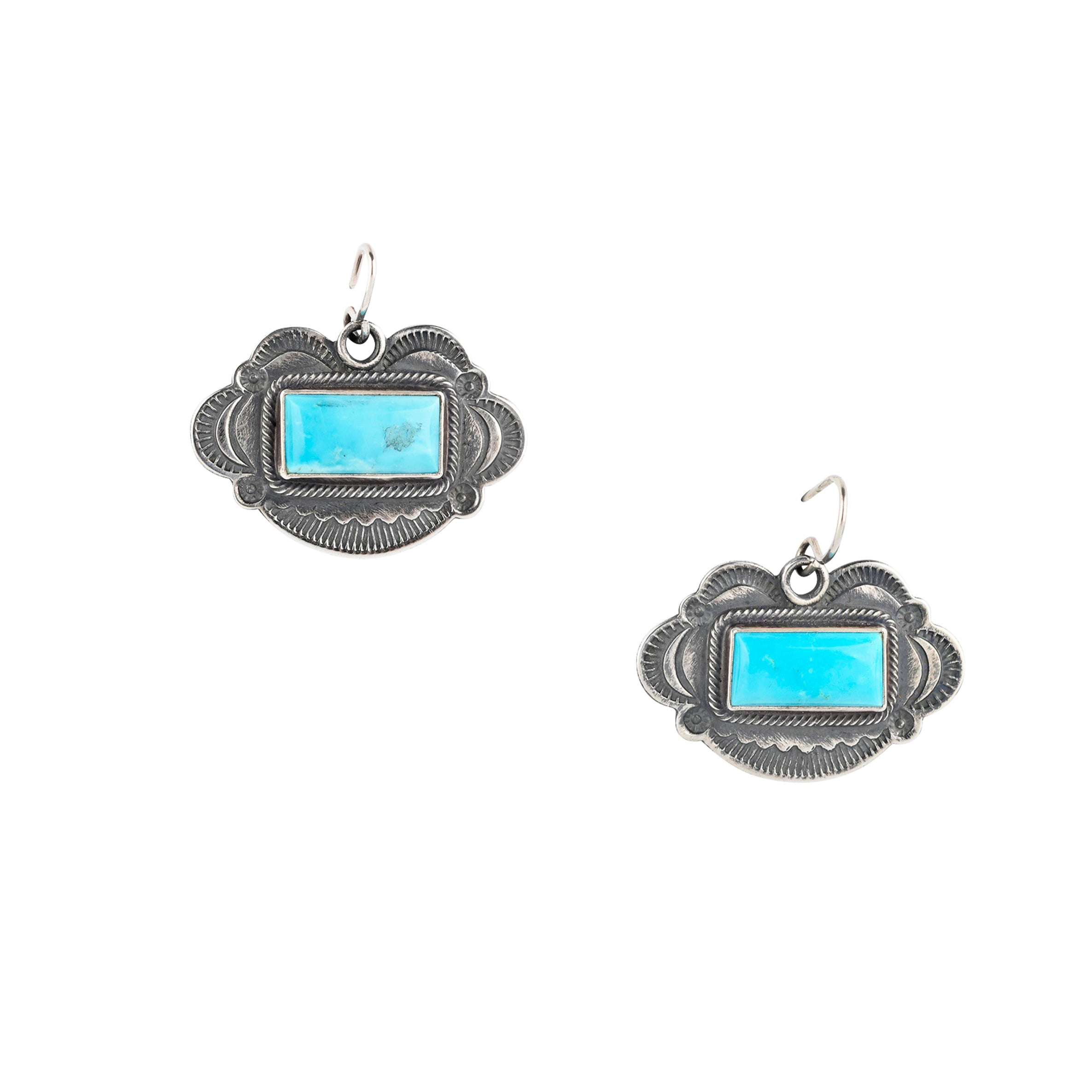 Stamped Sterling Silver Santa Fe Style Earrings with Kingman Blue Turquoise as the centerpiece