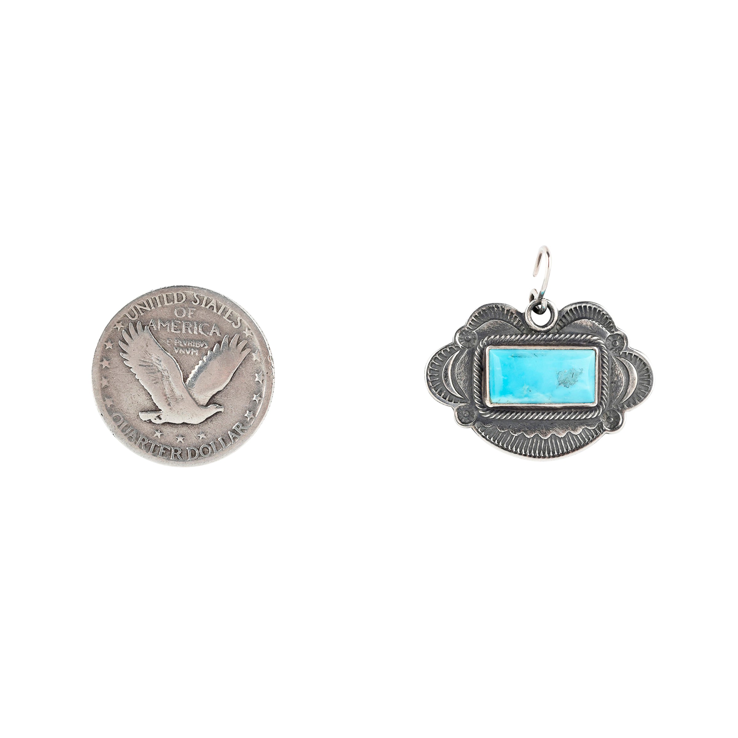 Stamped Sterling Silver Santa Fe Style Earrings with Kingman Blue Turquoise as the centerpiece