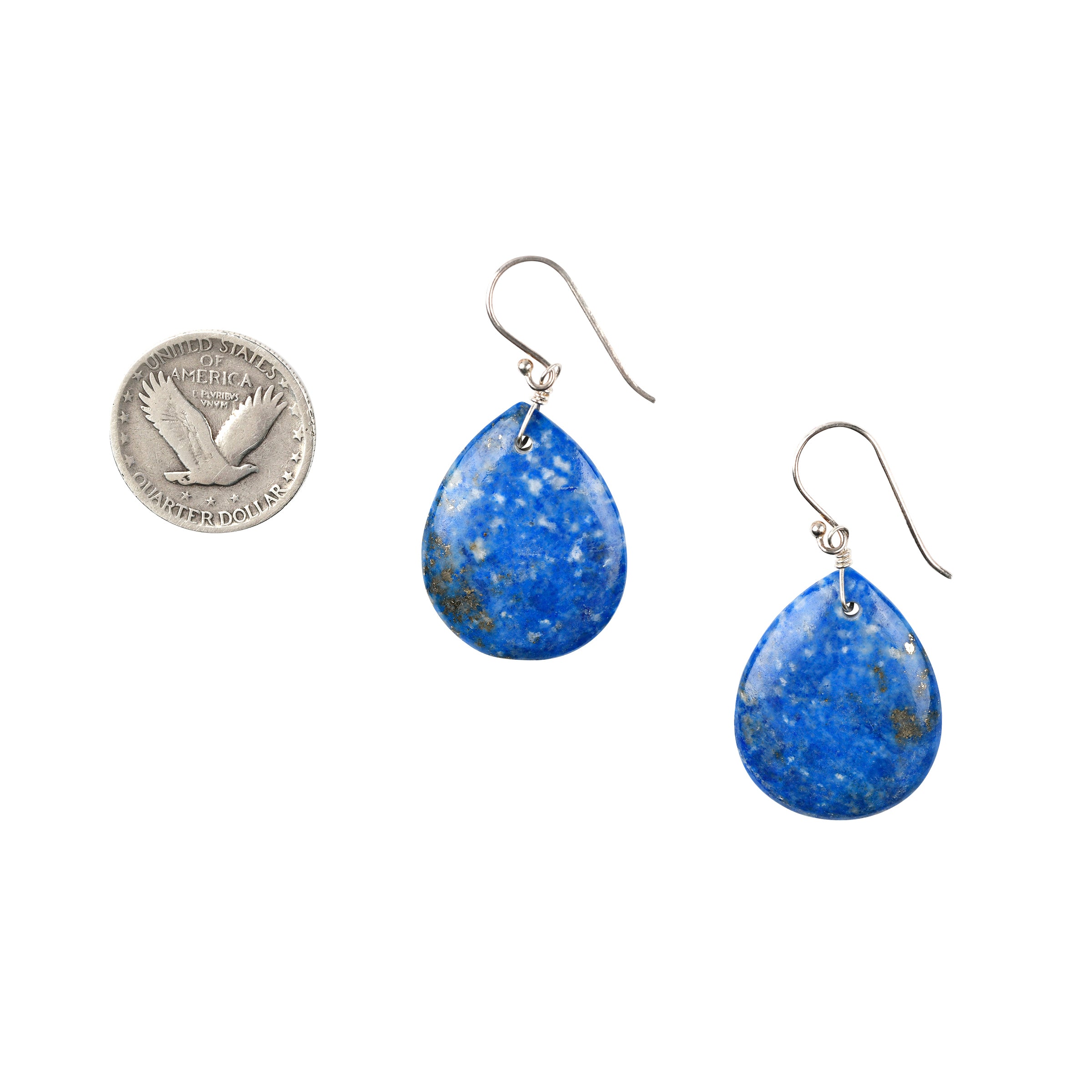 A pair of large Blue Lapis teardrop earrings on Sterling Silver ear wires