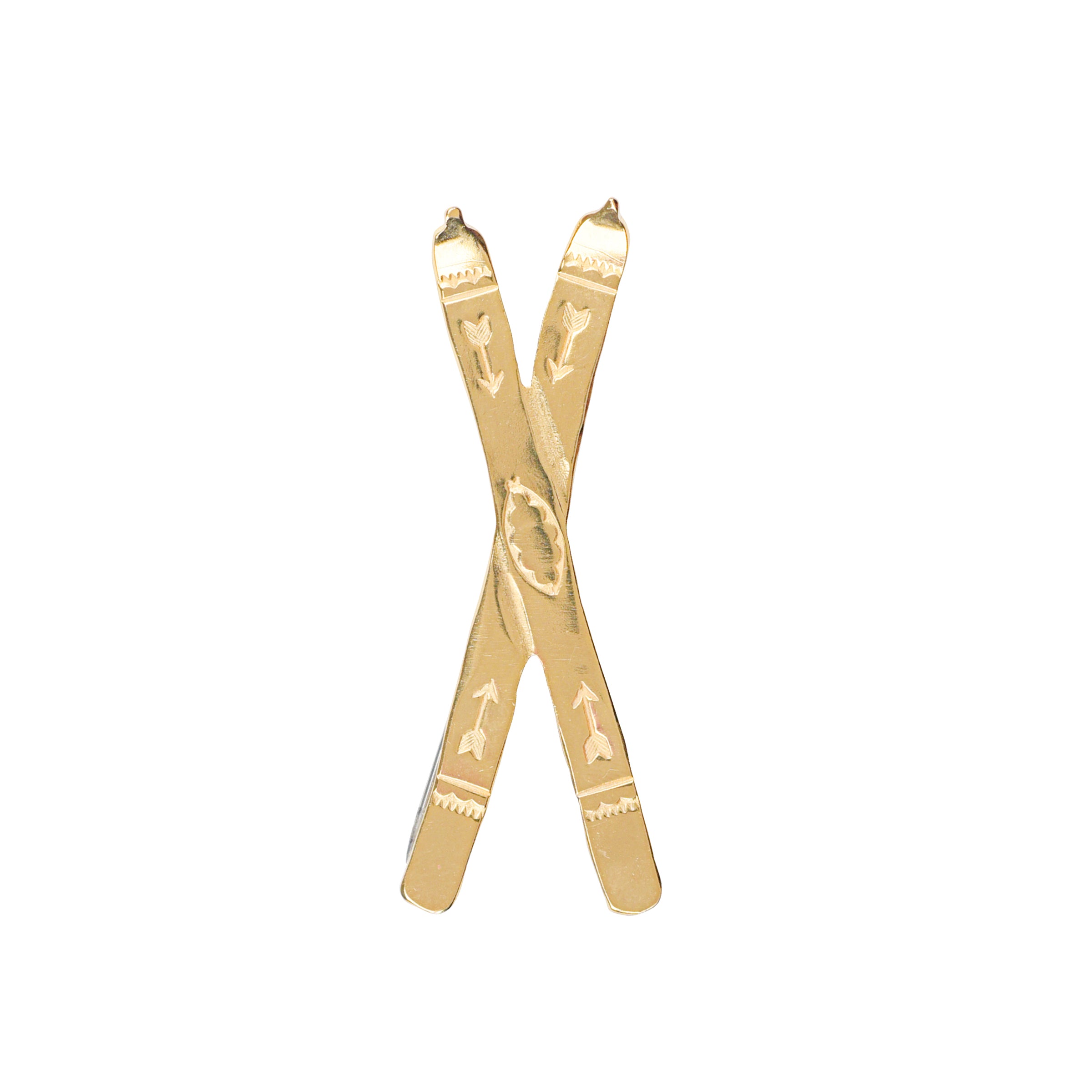 Joe Eby 14K gold plate skis pin.