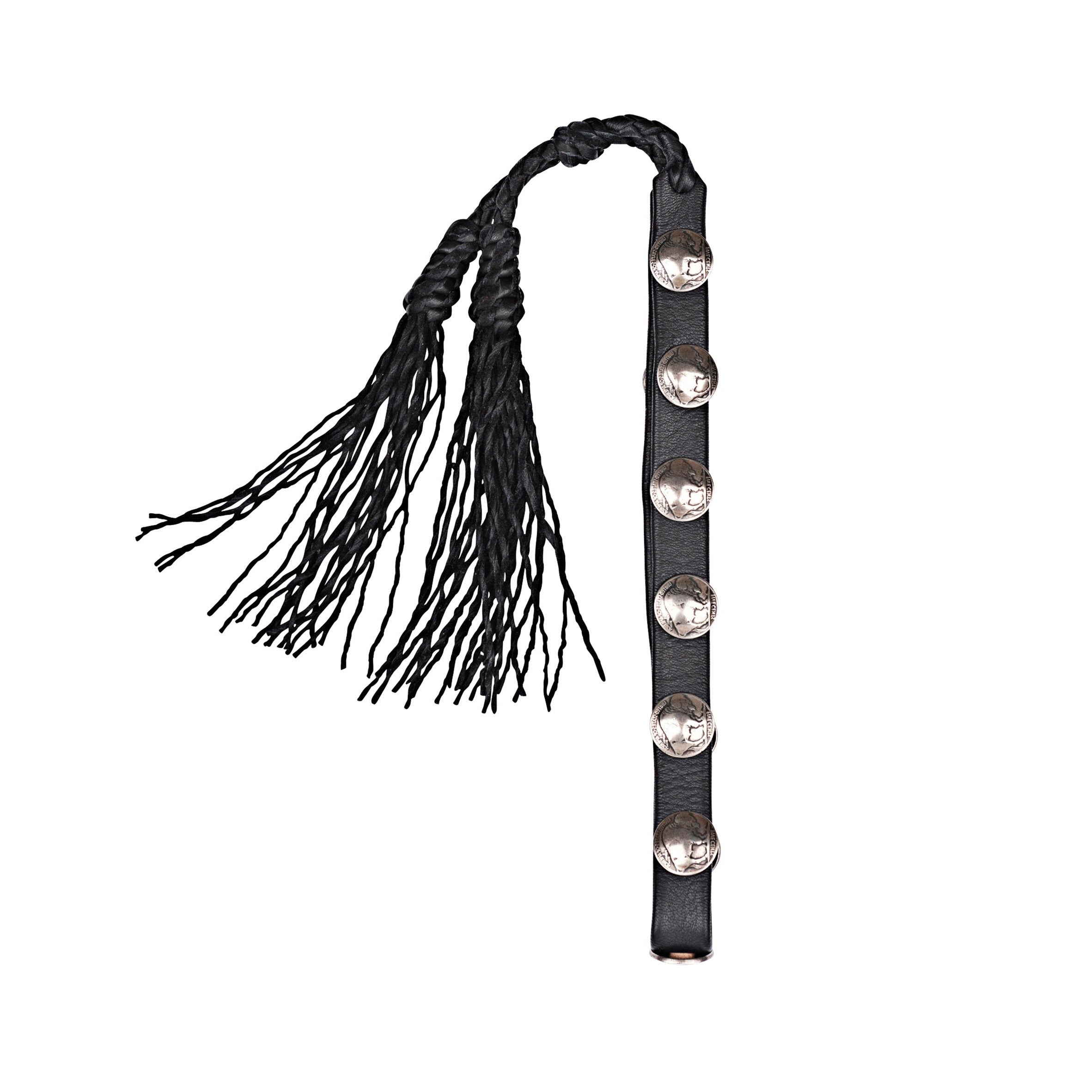 Double-layered deerskin leather hatband with silver buffalo nickels. Handcrafted in the USA.